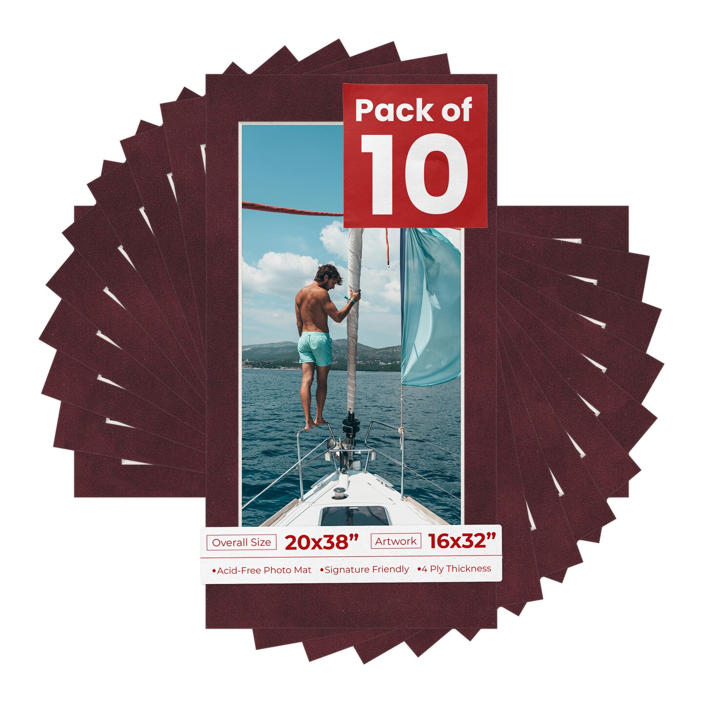 Dark Red Suede Mat Board for 20x38 Frames - Fits 16x32 Photos