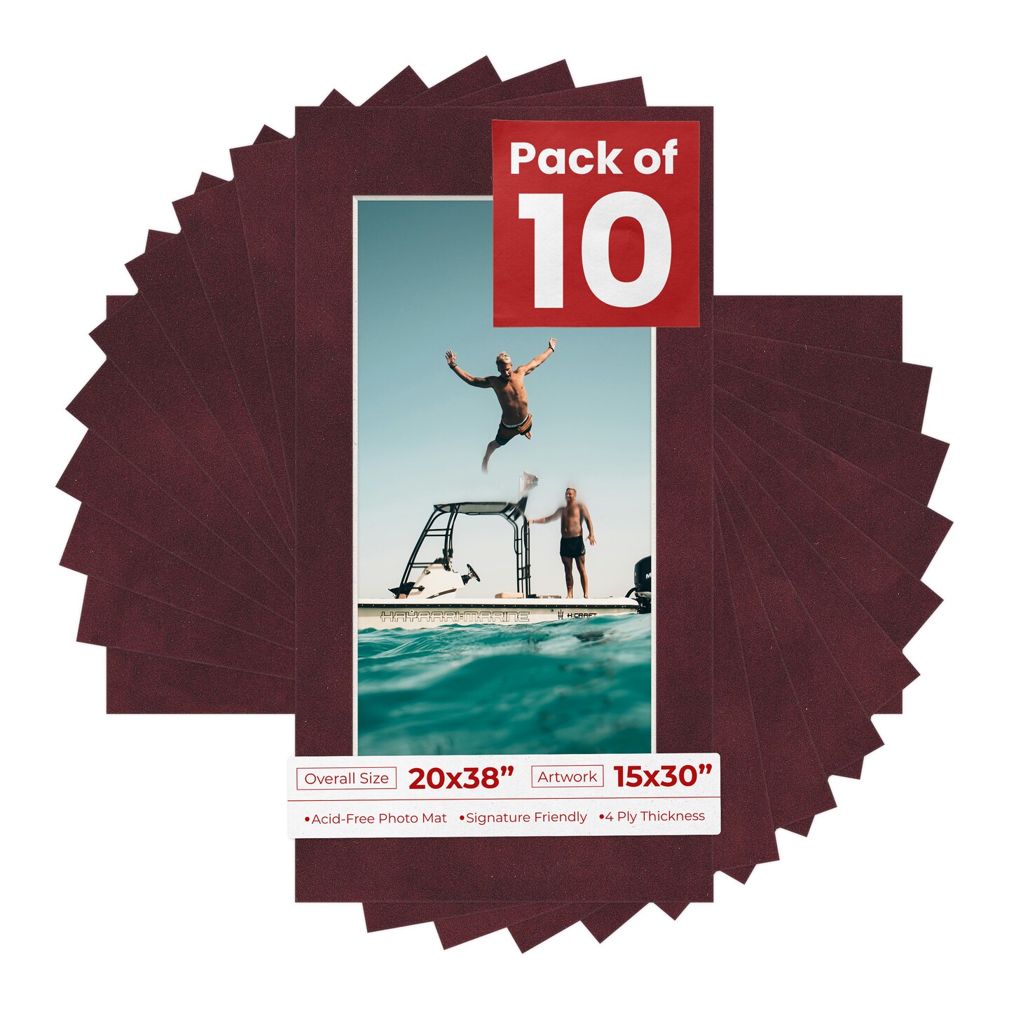 Dark Red Suede Mat Board for 20x38 Frames - Fits 15x30 Photos