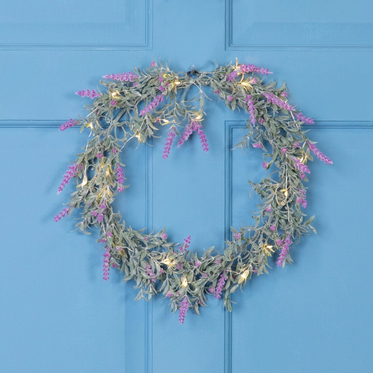 Northlight Pre-Lit Battery Operated Pink Lavender Spring Wreath- 16" - White LED Lights