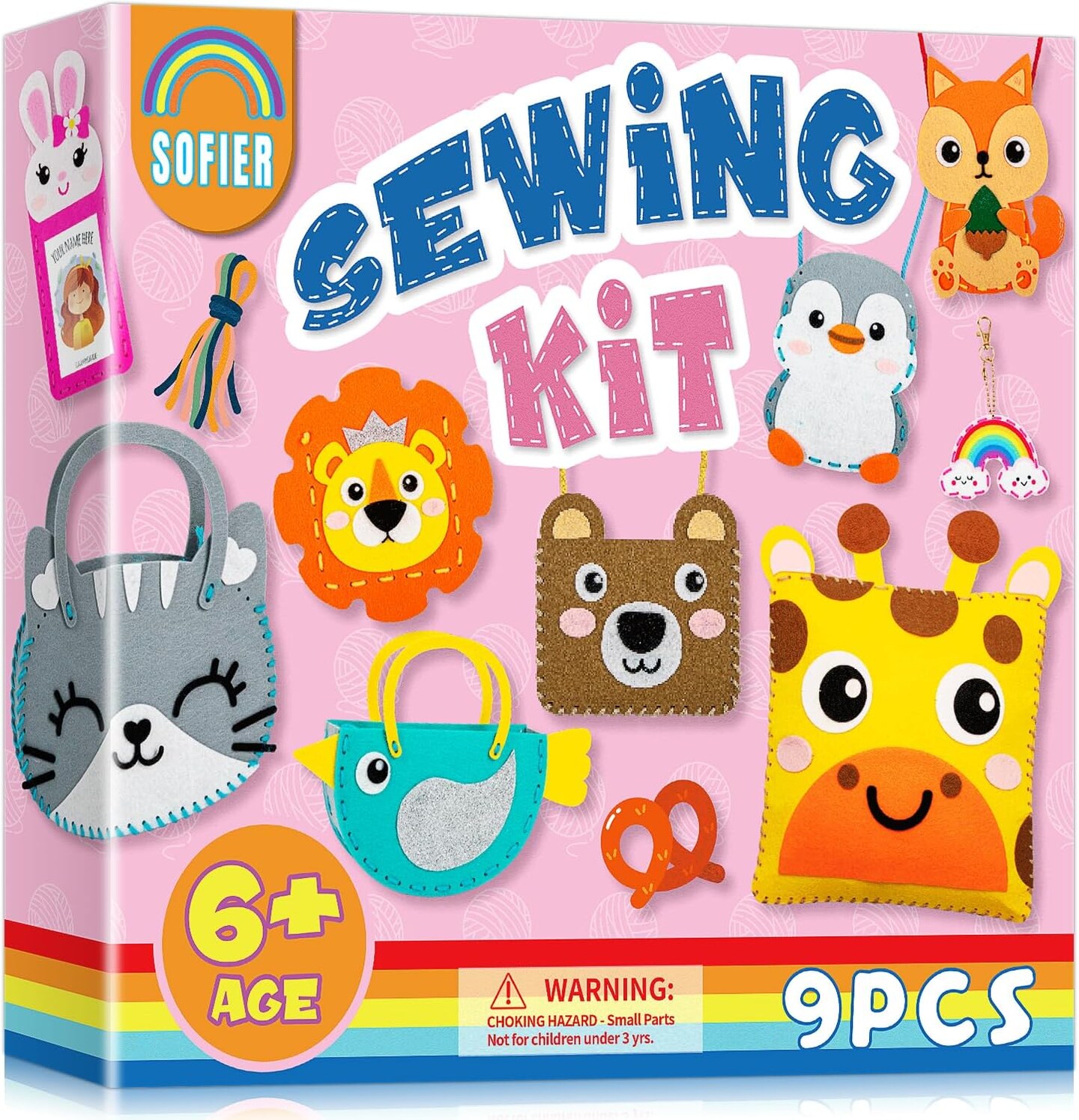 Beginner Sewing Kit for Kids 8 Pack Cute Felt DIY Crafts Arts and Crafts for Girls Animal Purse Bags Birthday Christmas Gift Idea