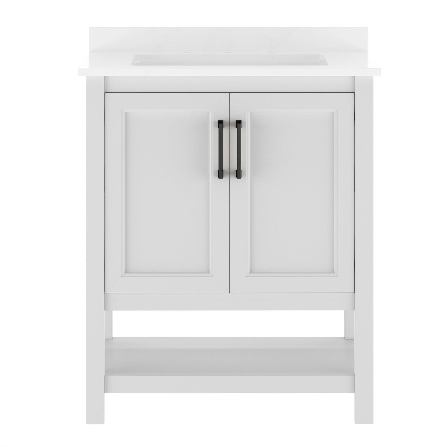Merrick Lane Vigo Bathroom Vanity with Ceramic Sink, Carrara Marble Finish Countertop, Storage Cabinet with Soft Close Doors and Open Shelf