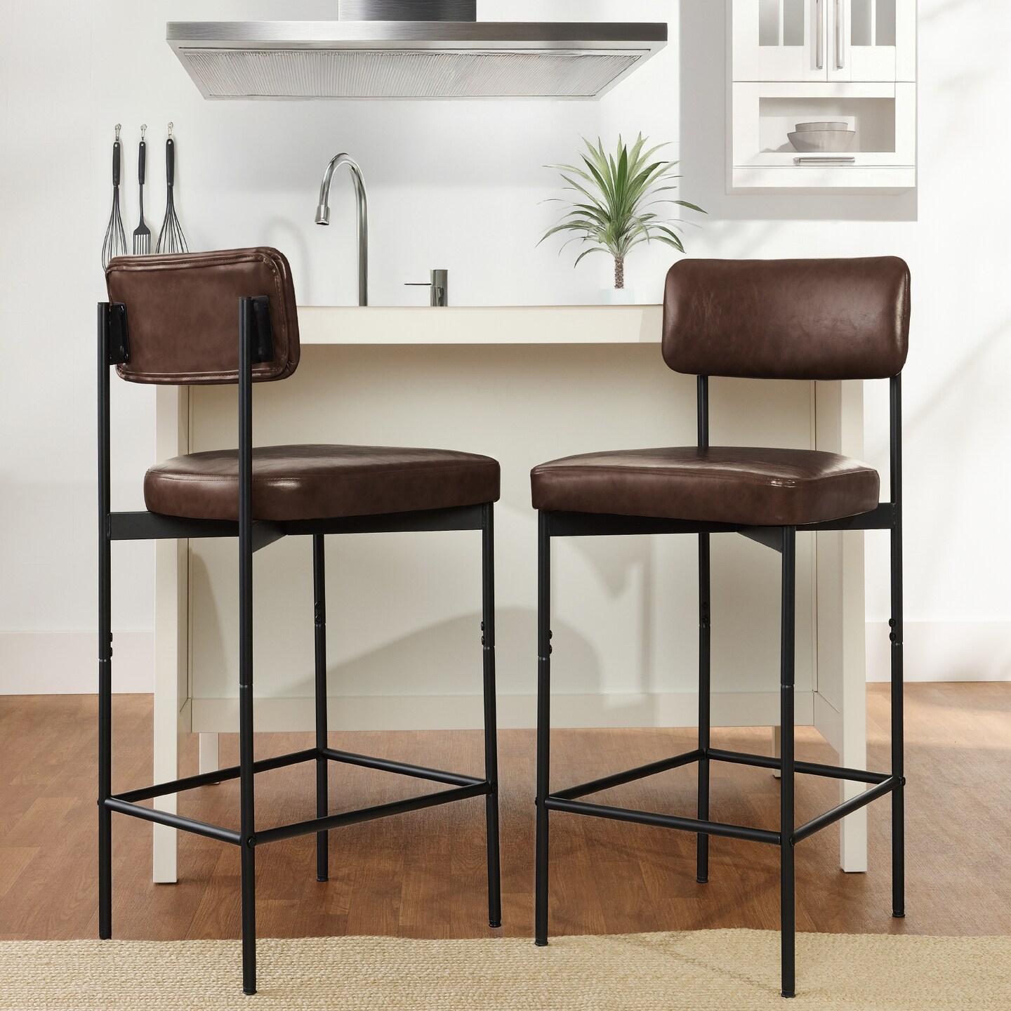 Best Choice Products Set of 2 Faux Leather Counter Stools for Kitchen Island and Dining w/ Metal Frame
