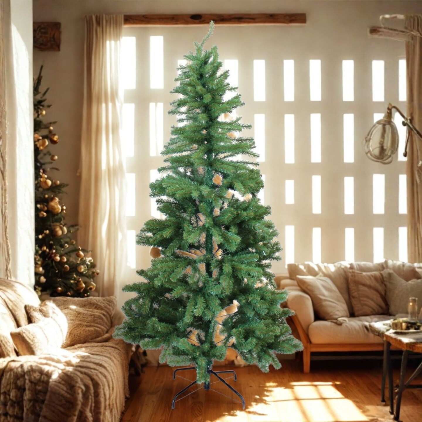 6ft PVC Evergreen Christmas Tree with Hinged Branches and Sturdy Metal Stand