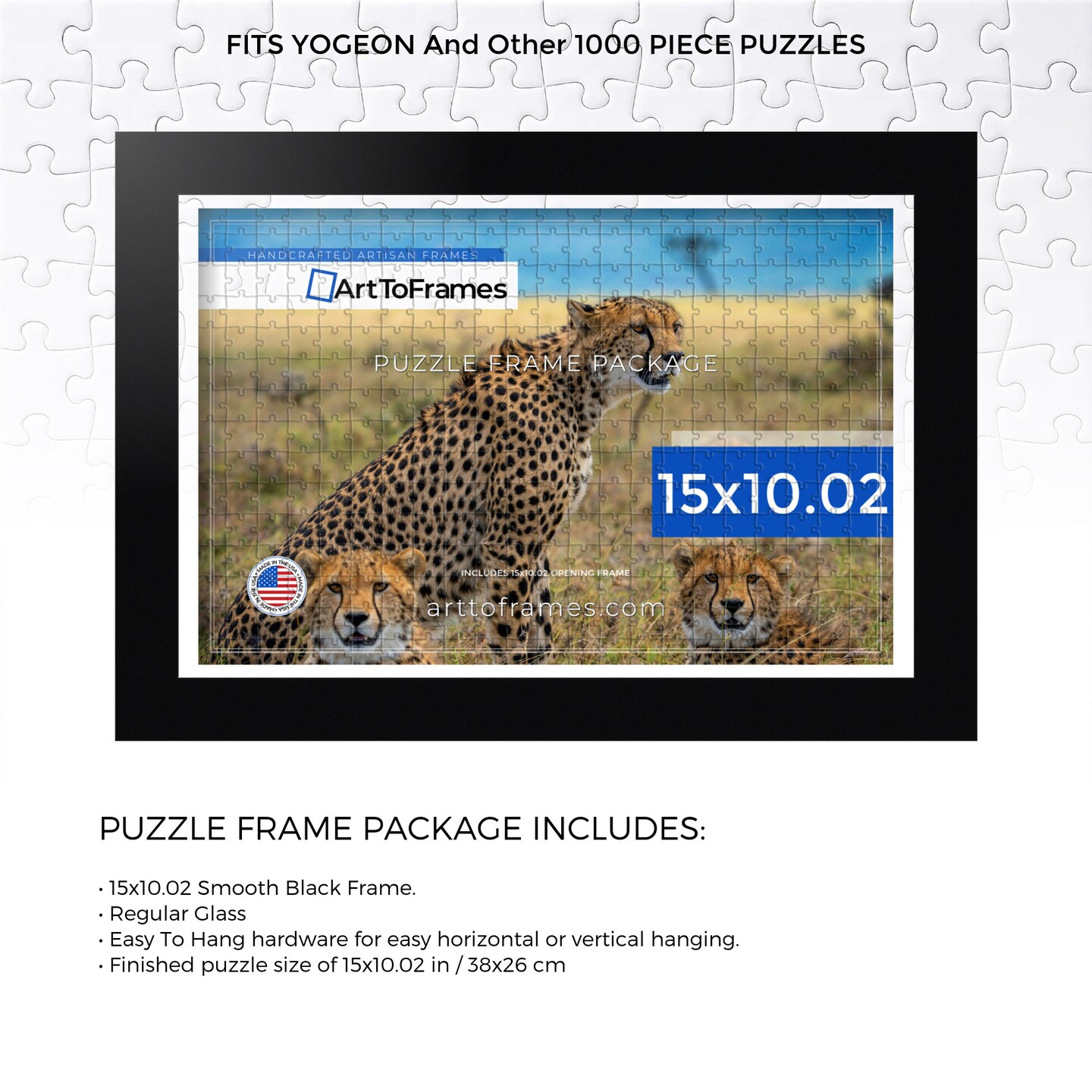 ArtToFrames 15x10.02 INCH / 38x26 CM Puzzle Frame for 1000 piece Puzzles.This 1.00 Inch Custom Wood Frame for Puzzles Comes with Regular Glass, Available in Multiple Colors