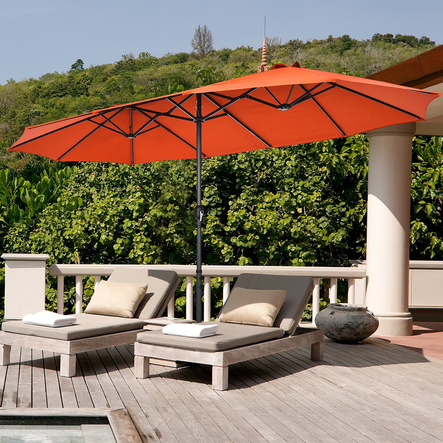 11 round offset patio umbrella with base black pole threshold Replacement Canopy for Threshold 11 ft Umbrella main image 1