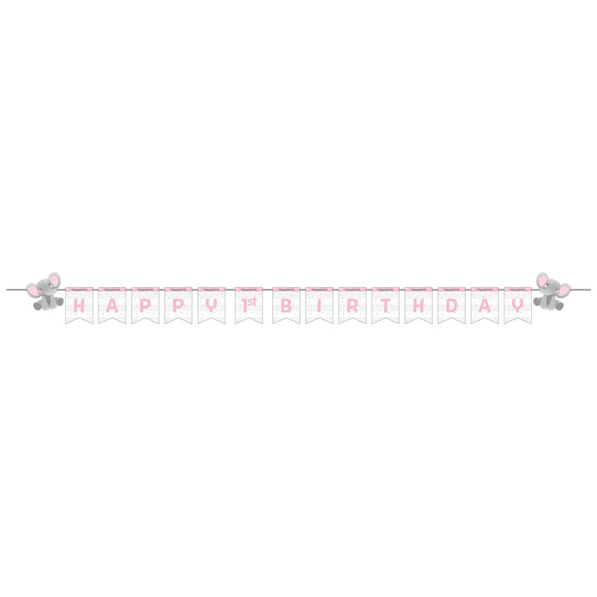 Enchanting Elephants Girl 1st Birthday Banner