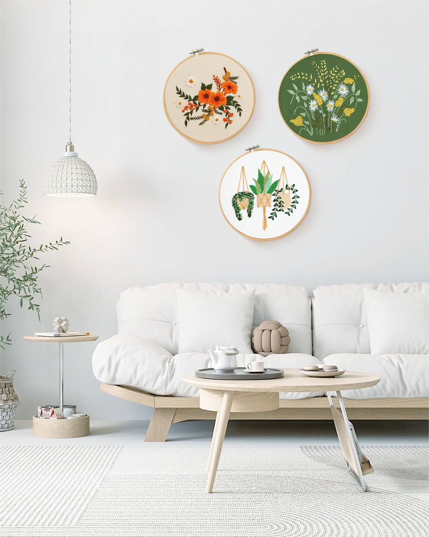 3 Sets Embroidery Kit for Beginners Needlepoint Cross Stitch Kits for Adults,Stitch Learning DIY Sets with Instruction Video,Stamped Floral Patterns,Hoop,Threads,Sewing Hobby