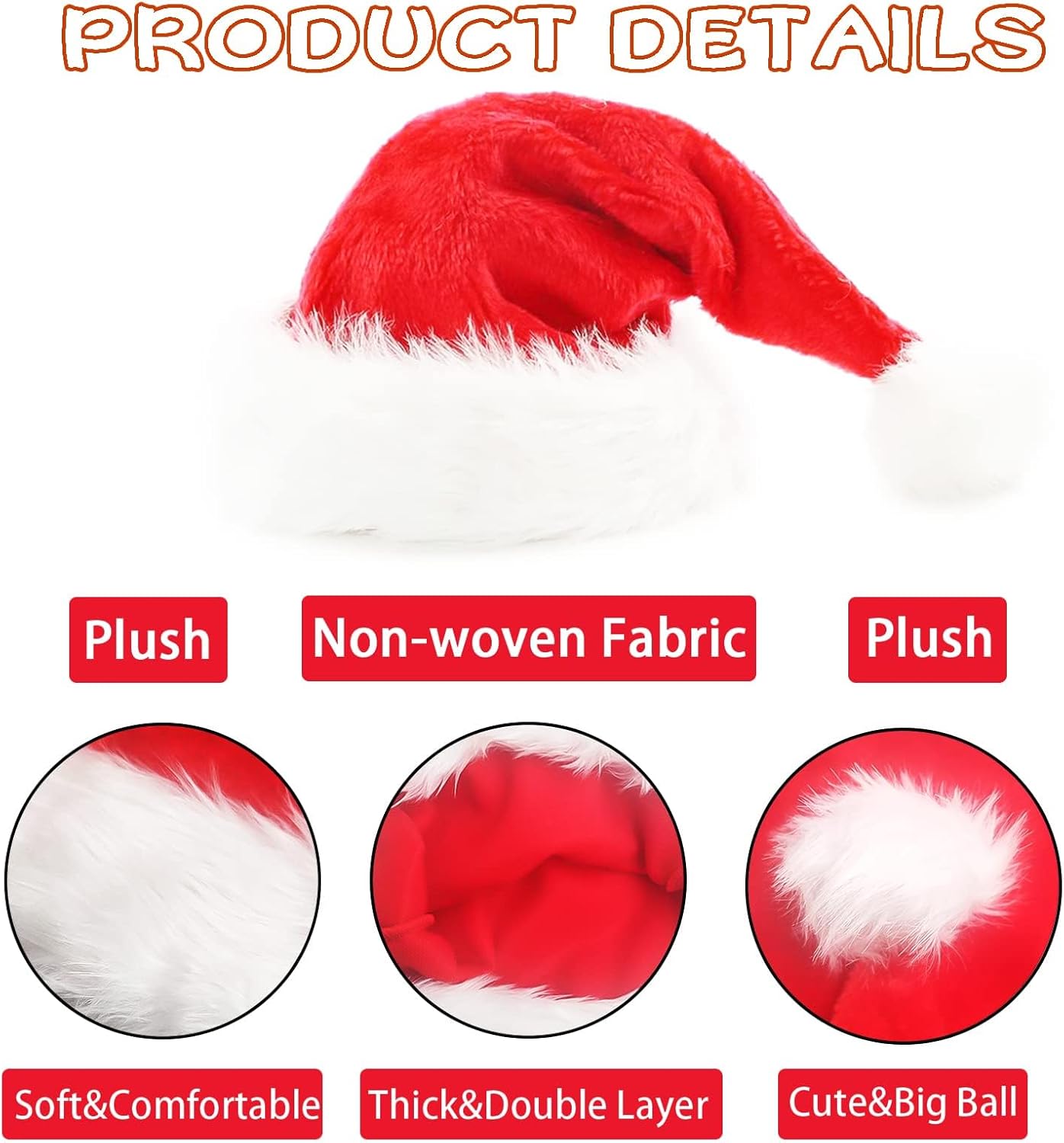 2pcs Fluffy Red Santa Hats Set with Plush Brim and Liner for Adults Men Women - Christmas, New Year Party Supplies &#x26; Gifts