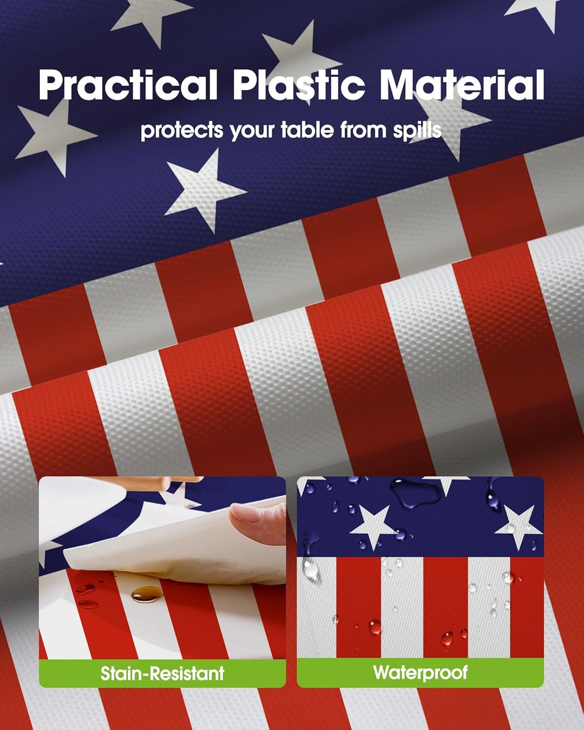 4th of July Table Cloths – 10 Pack USA 250th Anniversary Disposable Plastic Table Covers, American Flag Rectangle Tablecloths, 54" x 108"