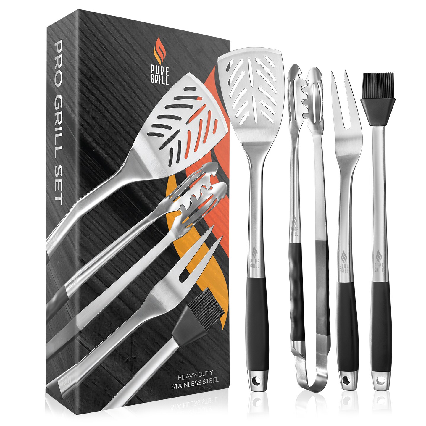Pure Grill 4-Piece&#xA0;Stainless Steel BBQ Tool Utensil Set - Professional Grade Barbecue Accessories