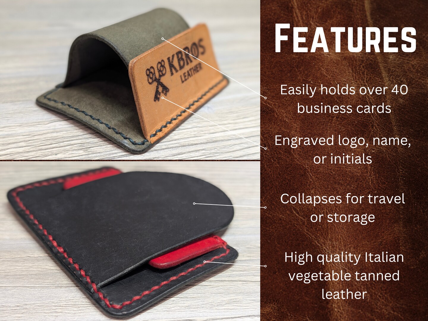 leather business card binder Business Card Holder / Wallet Tobacco Snakebite Brown main image 1