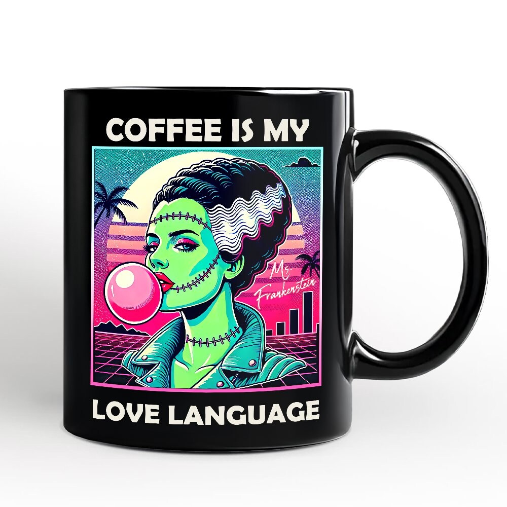 Vaperwave Mrs Frankenstein Bride Retro Neon Horror Mug, Classic Halloween Gift