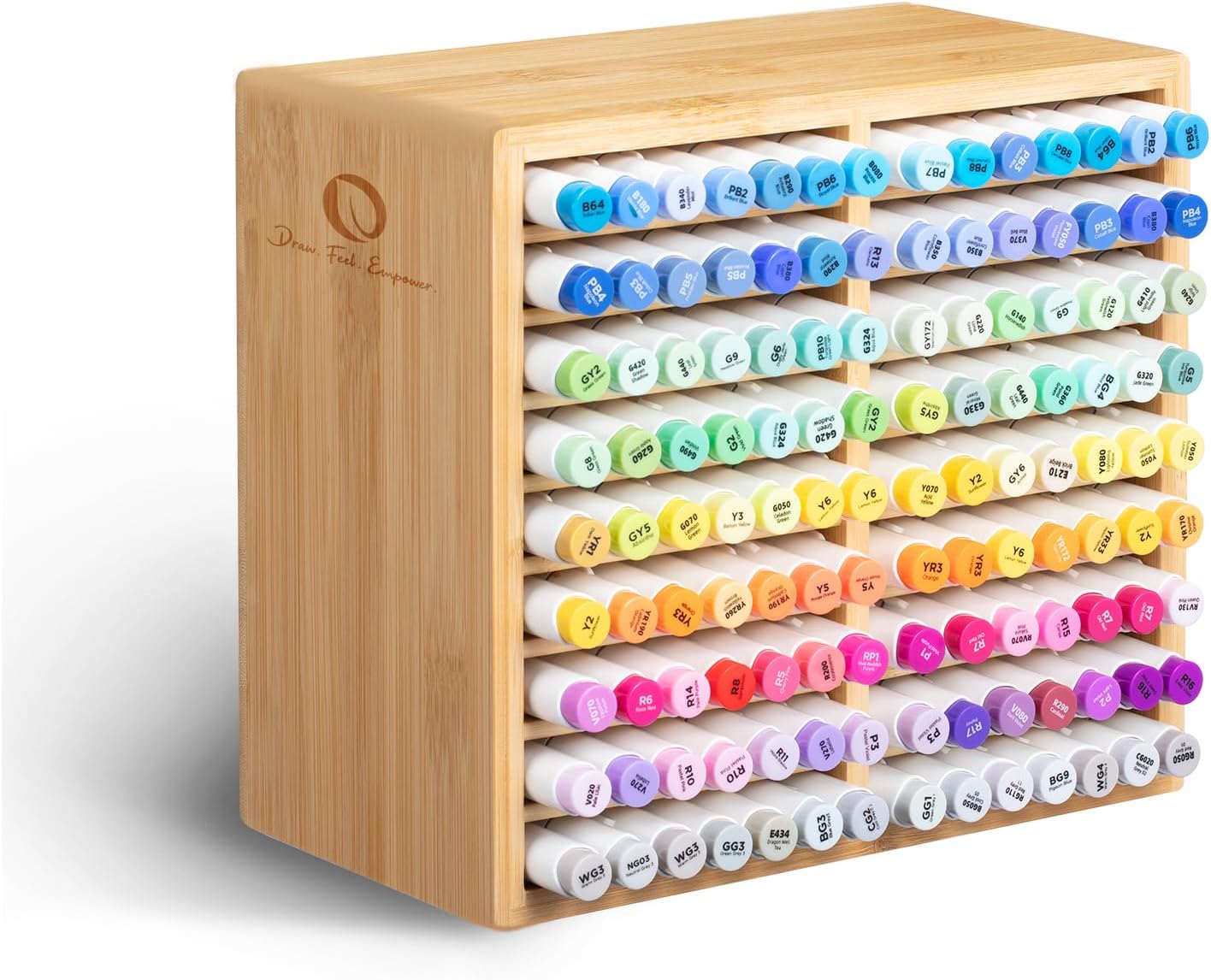 Ohuhu Bamboo Marker Organizer, Desktop Storage Hold 126/ 224 Markers for Honolulu Oahu Series of Ohuhu Markers, Pens Pencils Stationary Organizer Holder with 18/ 32 Compartments for Classroom Office Decor