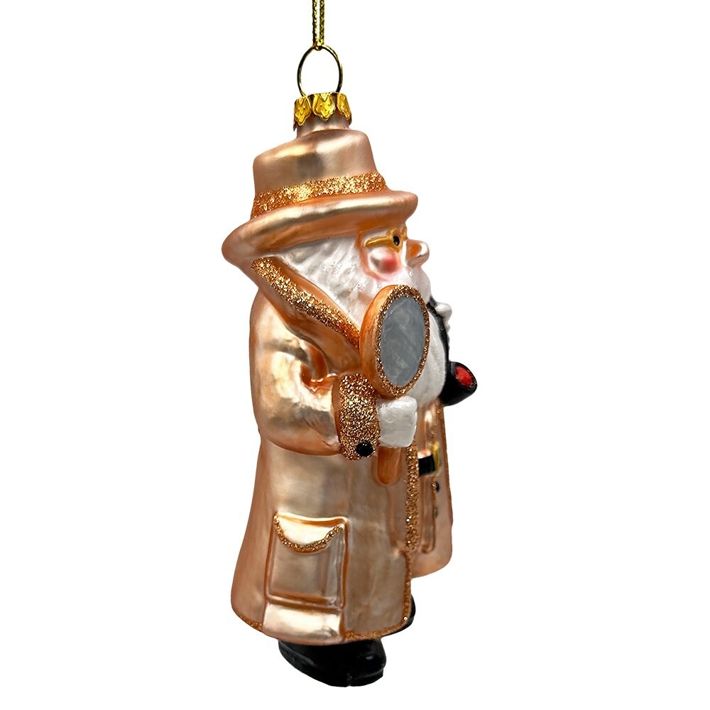 Santa the Detective Glass Christmas Ornament, Criminal Police Investigator Gift