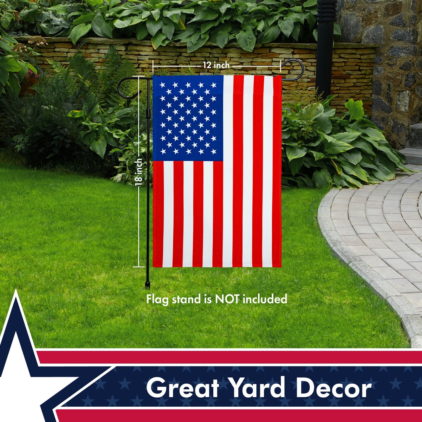 G128 - American USA Flag Garden Flag | 12x18 Inch | Printed 150D Polyester - Rustic Holiday Seasonal Outdoor Flag