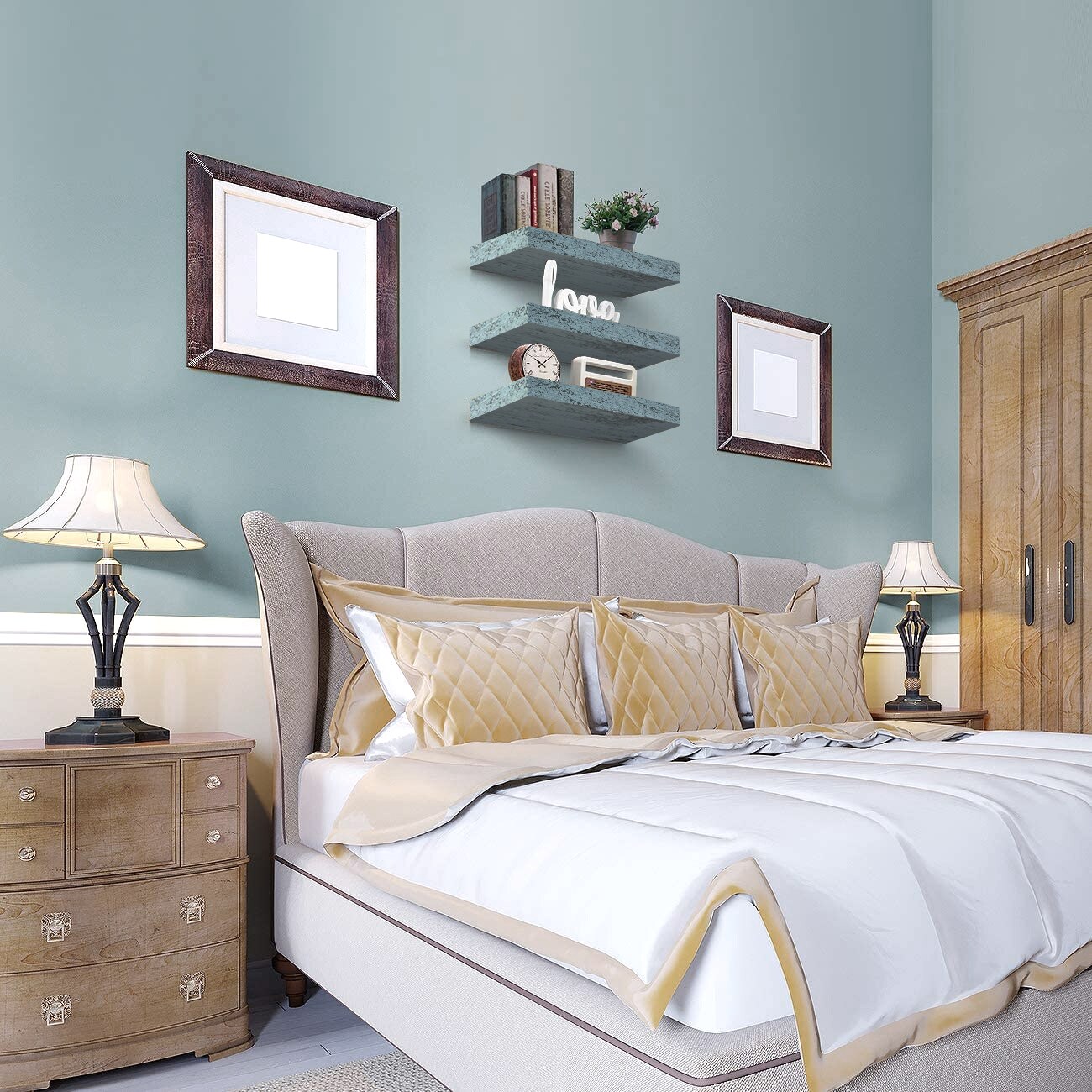 3 Pack 16 Inch Sorbus Coastal Rectangle Floating Shelves Rustic Design - for Home Decor to Display Trophies, Books, Frames, and more