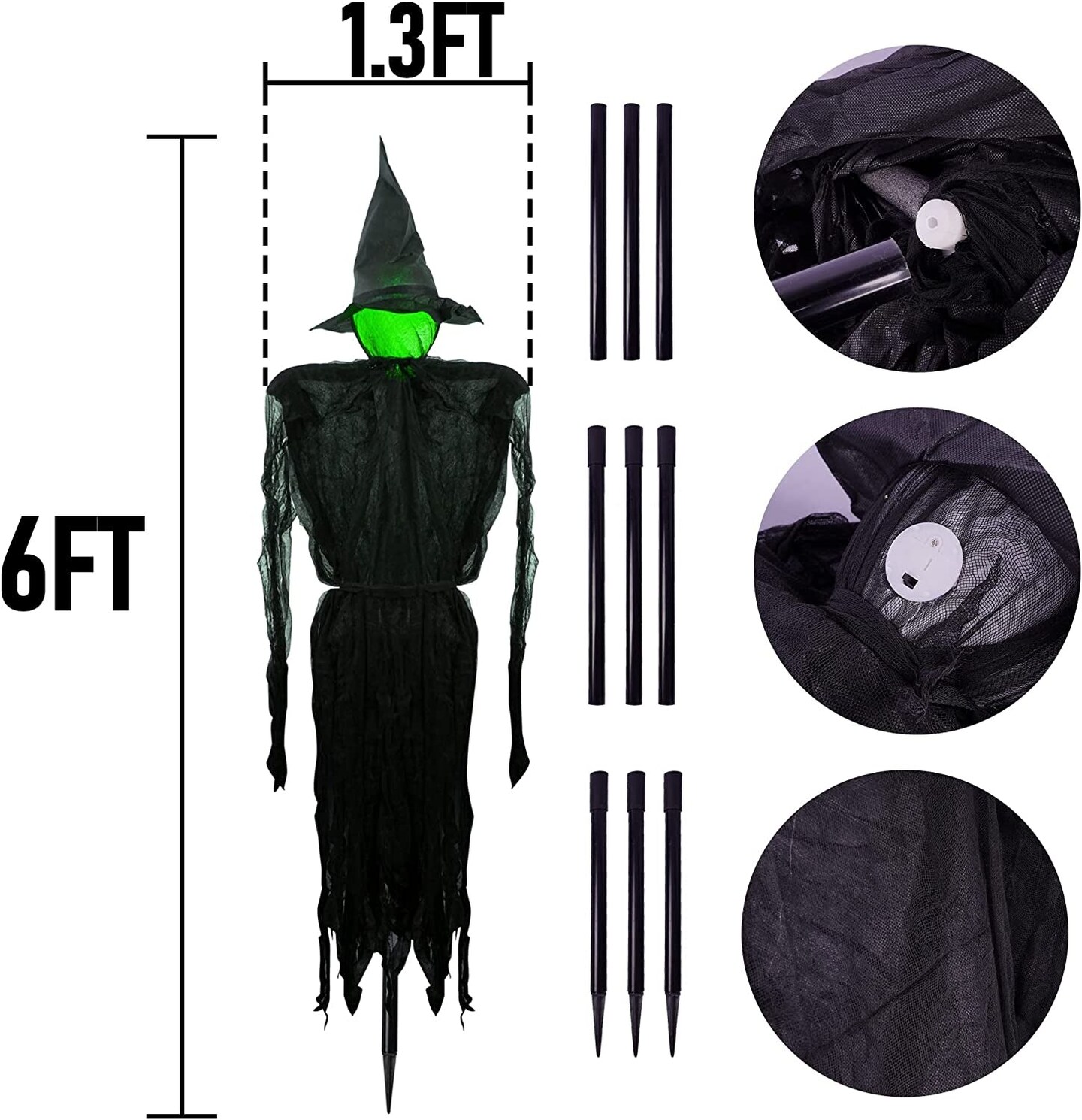 Halloween Decorations, 6 FT  Lighted Halloween Witch with Stakes for Outdoor Garden Yard Lawn Haunted House Decor