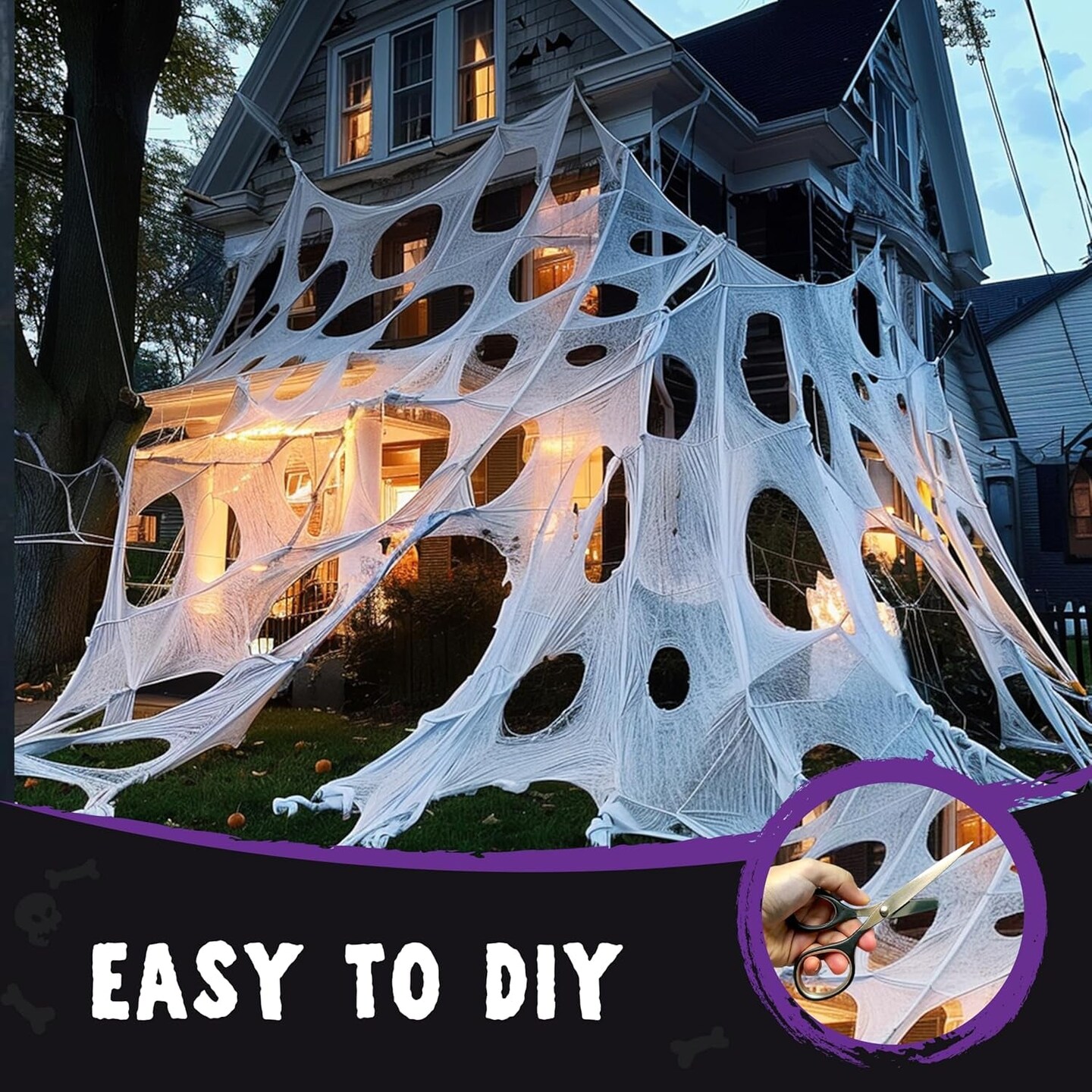 1000Sqft Halloween Giant Spider Web Decoration,Cut Your Own Stretchy Spider Netting, DIY Spooky Flexible Spider Webs Decor for Halloween Haunted House Outdoor Decorations Holiday Party Supplies