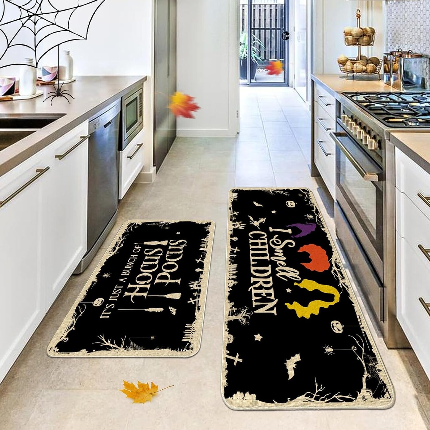 Halloween Kitchen Mats, Kitchen Rugs - Witches Halloween Kitchen Decor for Floor - Halloween Decorations for Home 17&#x22;X27+17&#x22;X47&#x22;