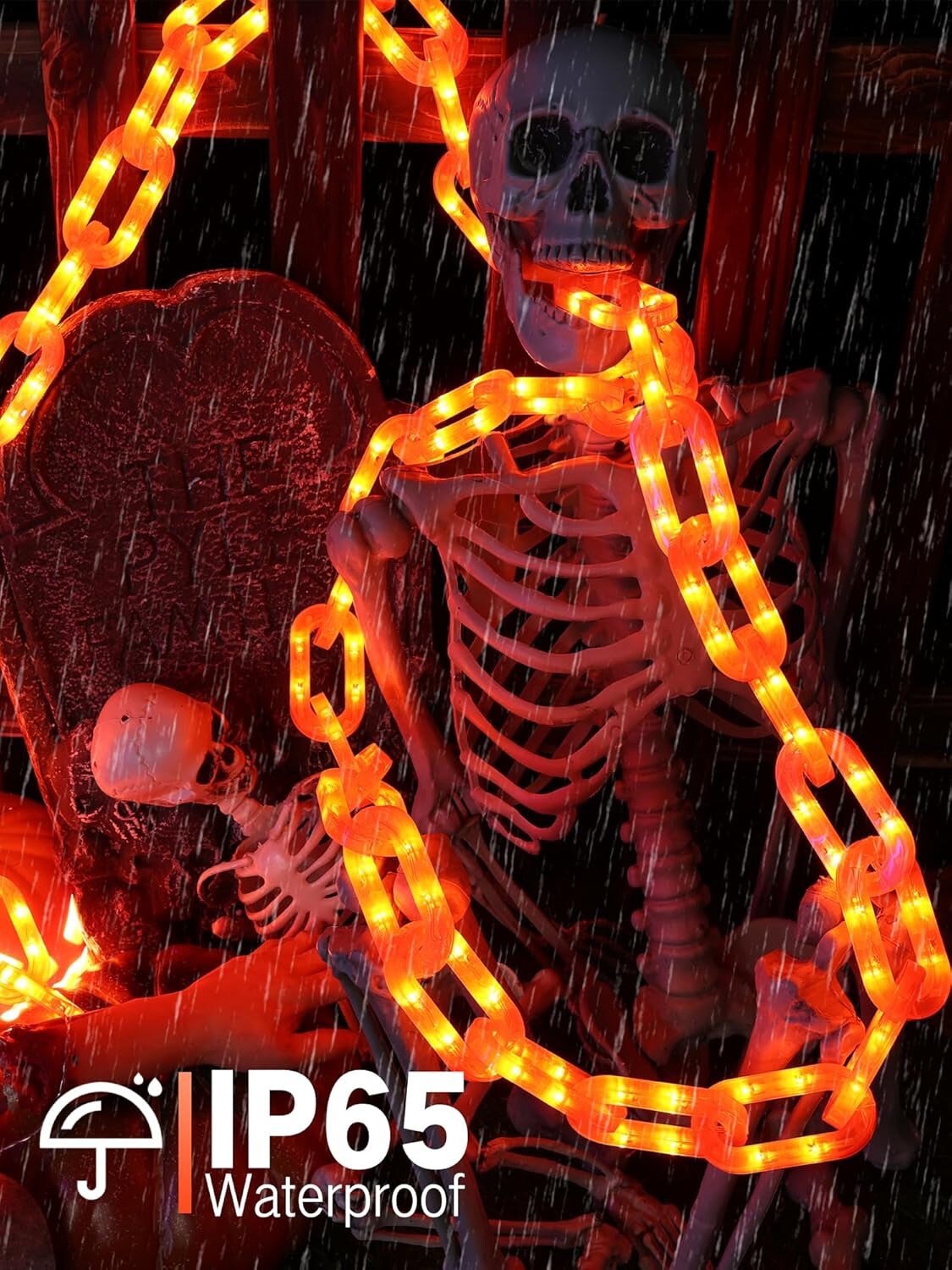Halloween Decorations Battery String Lights - 10 Ft 160 LED Plastic Chain String Lights with Waterproof, 8 Lighting Modes and Timer Function (Orange)