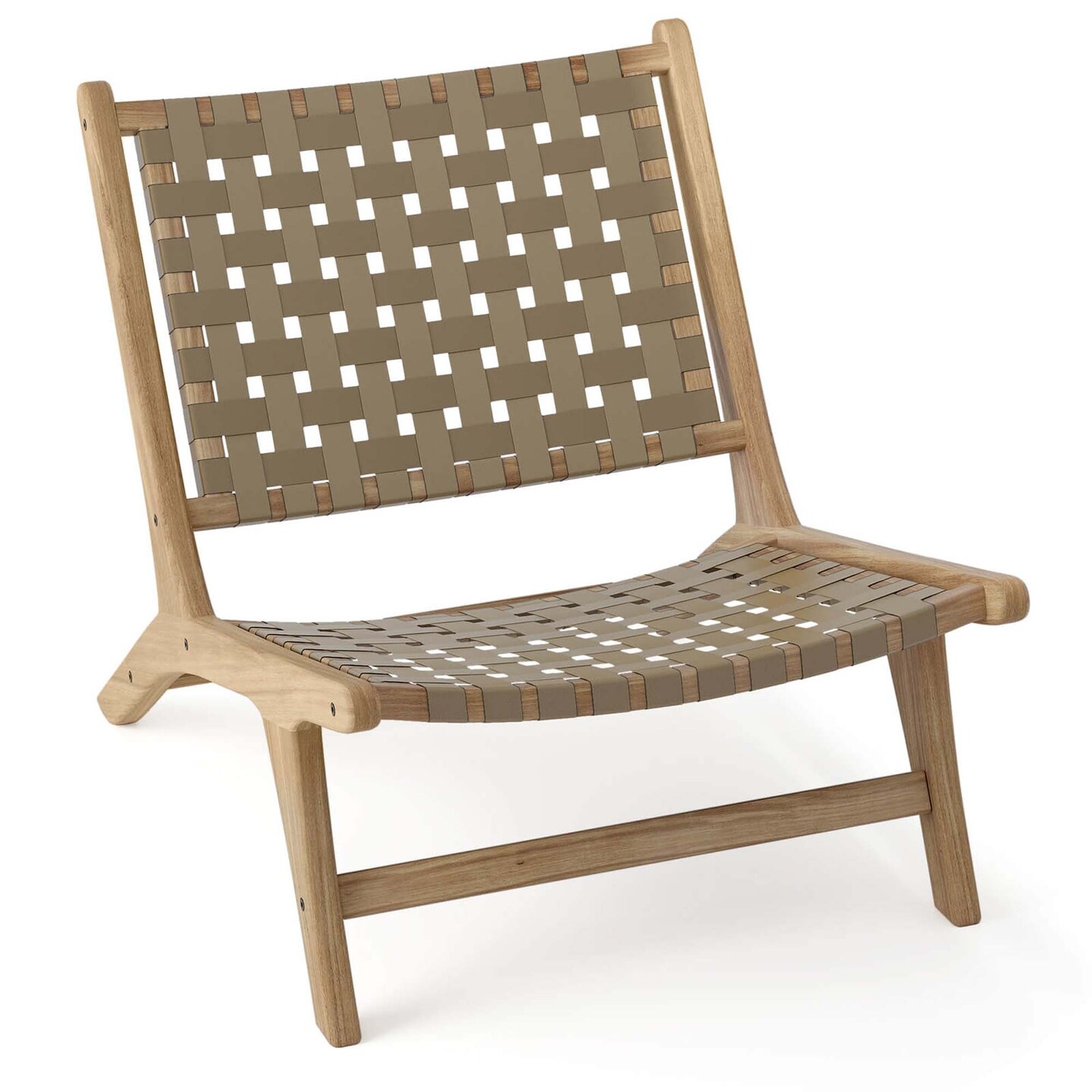 Costway Modern Teak Wood Lounge Chair with Nylon Woven Backrest &#x26; Seat Comfy Reading Chair Brown/Black