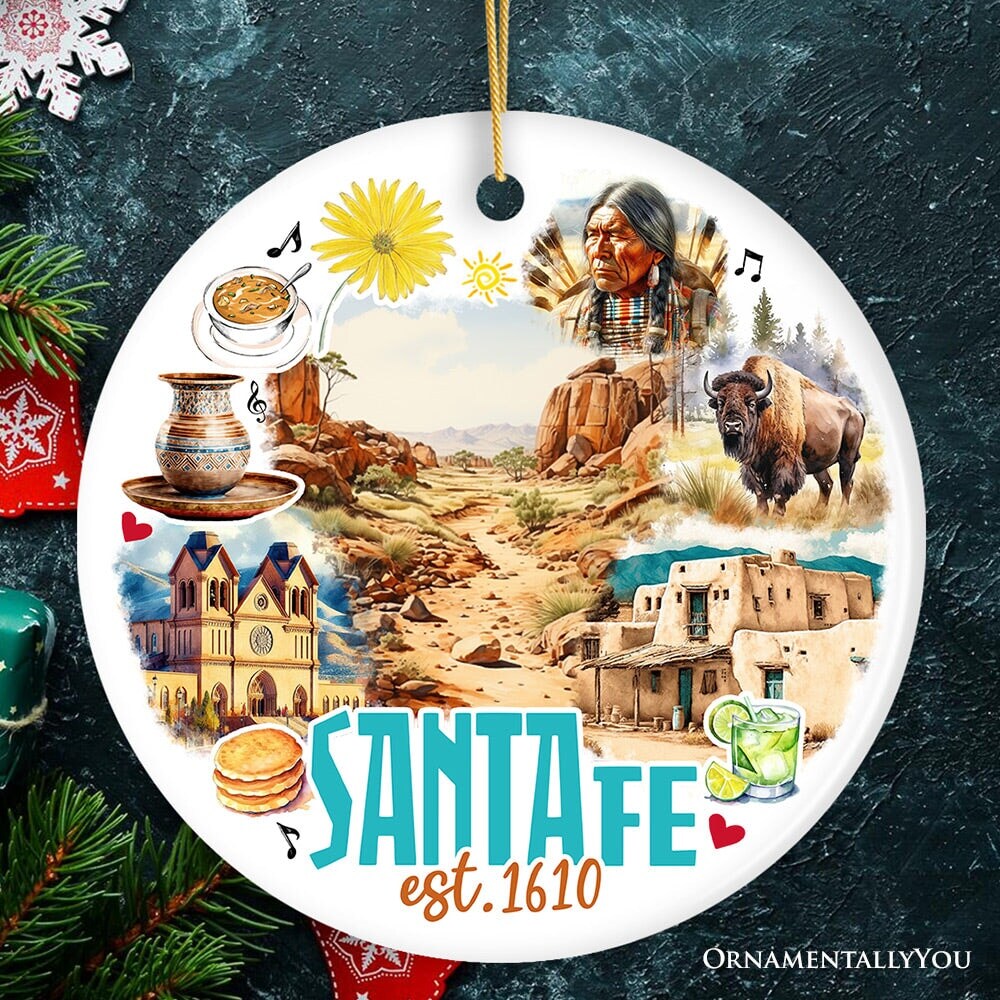 Vintage Santa Fe Ceramic Christmas Ornament, New Mexico Souvenir