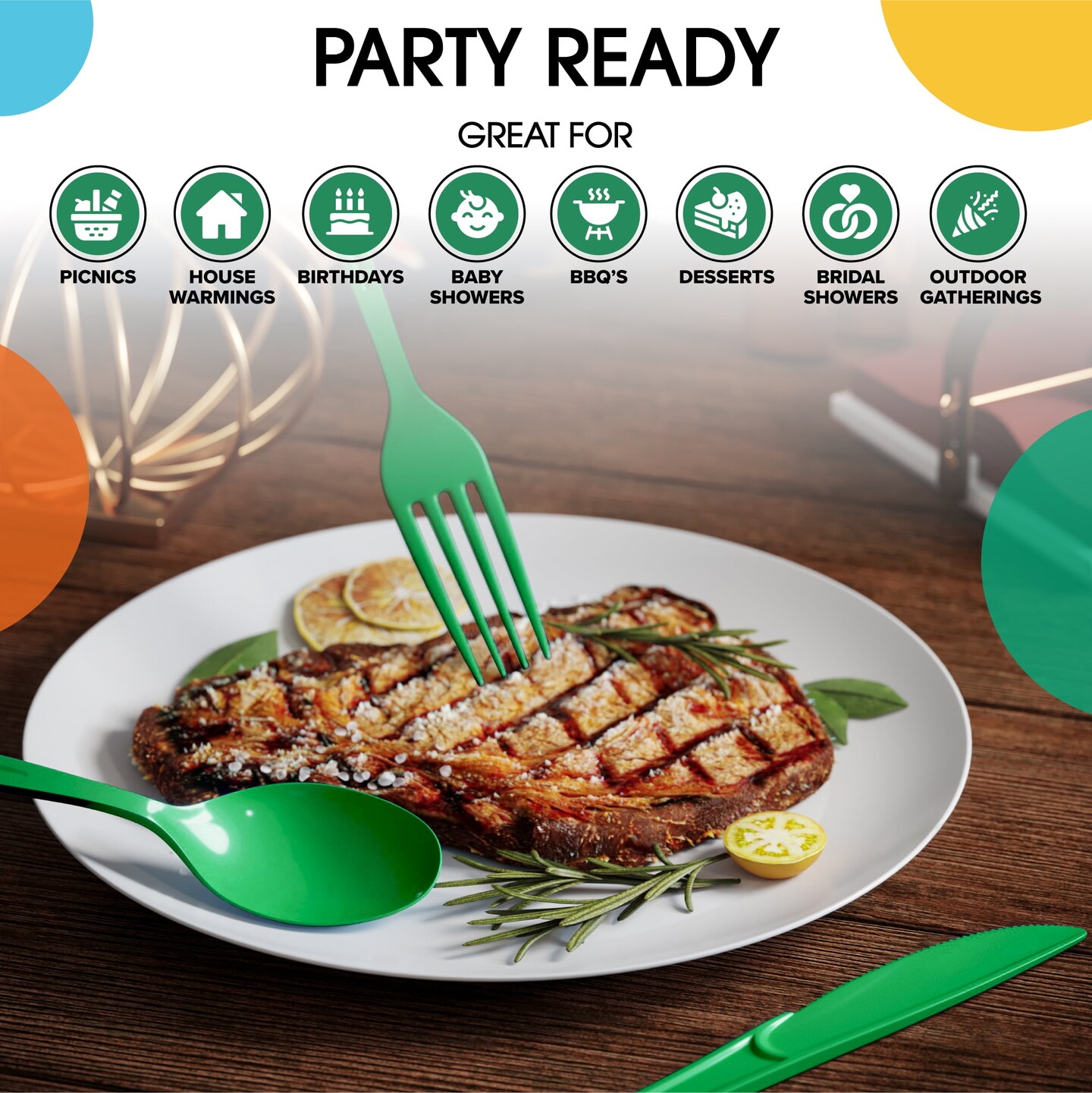 Party Solids 100 Pcs Disposable Utensils – Heavy Duty Plastic Cutlery Set – Premium Plastic Forks, Spoons or Knives for Parties, Events, Catering & Tableware Supplies by Exquisite