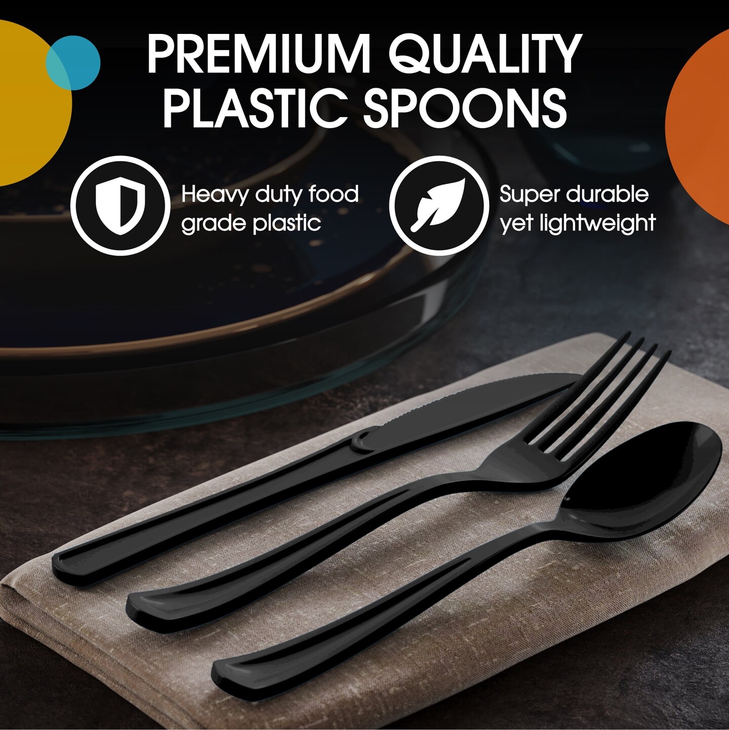 Party Solids 100 Pcs Disposable Utensils – Heavy Duty Plastic Cutlery Set – Premium Plastic Forks, Spoons or Knives for Parties, Events, Catering & Tableware Supplies by Exquisite