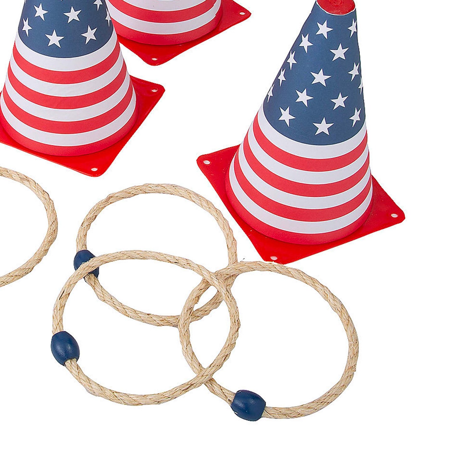 5 1/4&#x22; x 8&#x22; Patriotic USA Flag Cone Ring Toss Game 12 Pieces