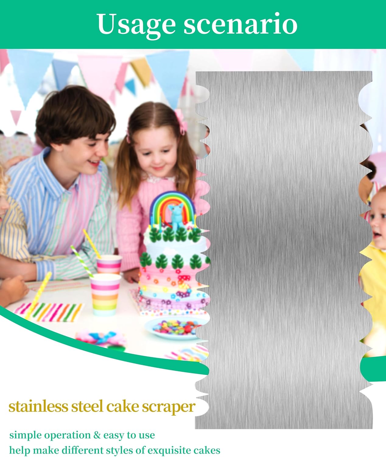 Cake Scraper Smoother Cake Decorating Supplies Kit 8.6 Inch Metal Bench Scraper for Baking Buttercream Smoother Stainless Steel Frosting Cake Comb Edge Side Jagged Comb for Cream Cake-3