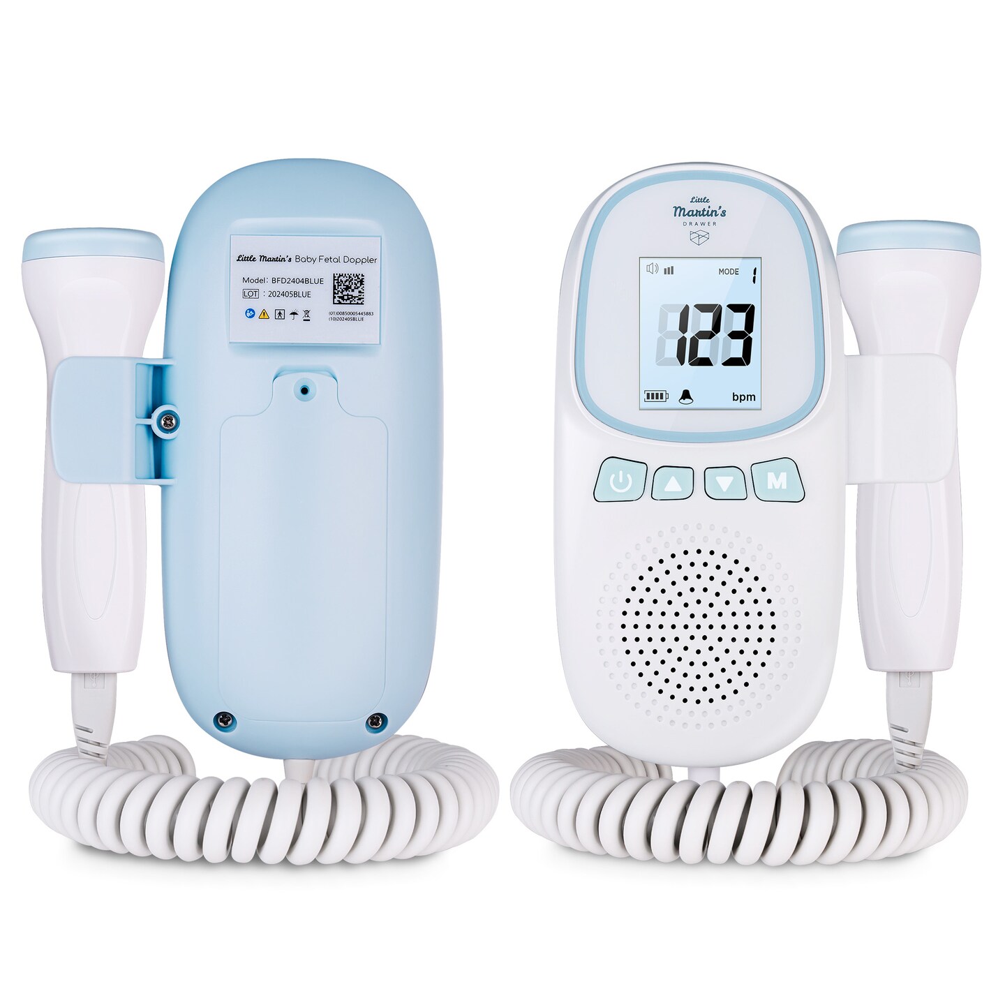 Little Martin&#x27;s: Portable Ultrasound Fetal Doppler - Blue - Safe Fetal Monitor Device, Heartbeat Detector, Pregnancy, FDA Cleared, Headphone Jack