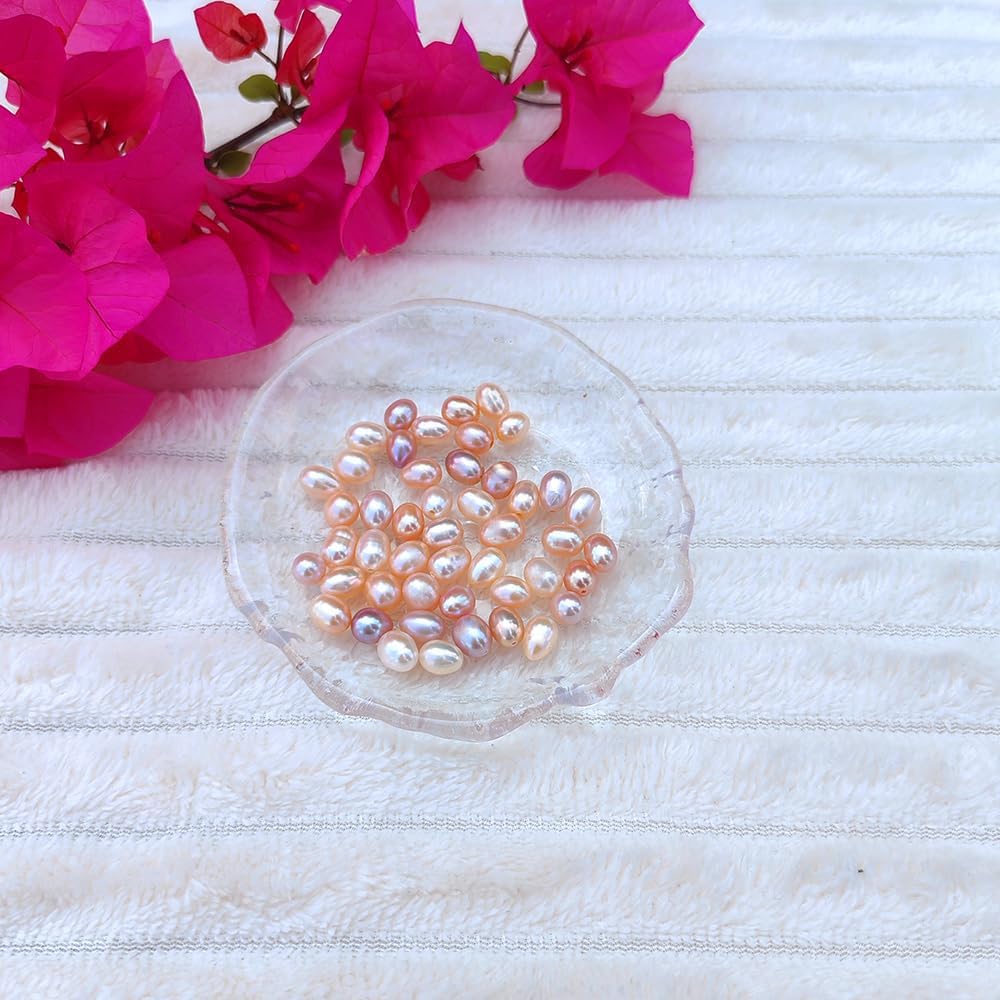 50 Pcs Freshwater Pearl for Jewelry Making AAA 6-7mm No Hole Natural Genuine Real Freshwater Cultured Pearls Oval Pearl Beads Loose Gemstone Bead Crafts Gift for Women,DIY Gifts.