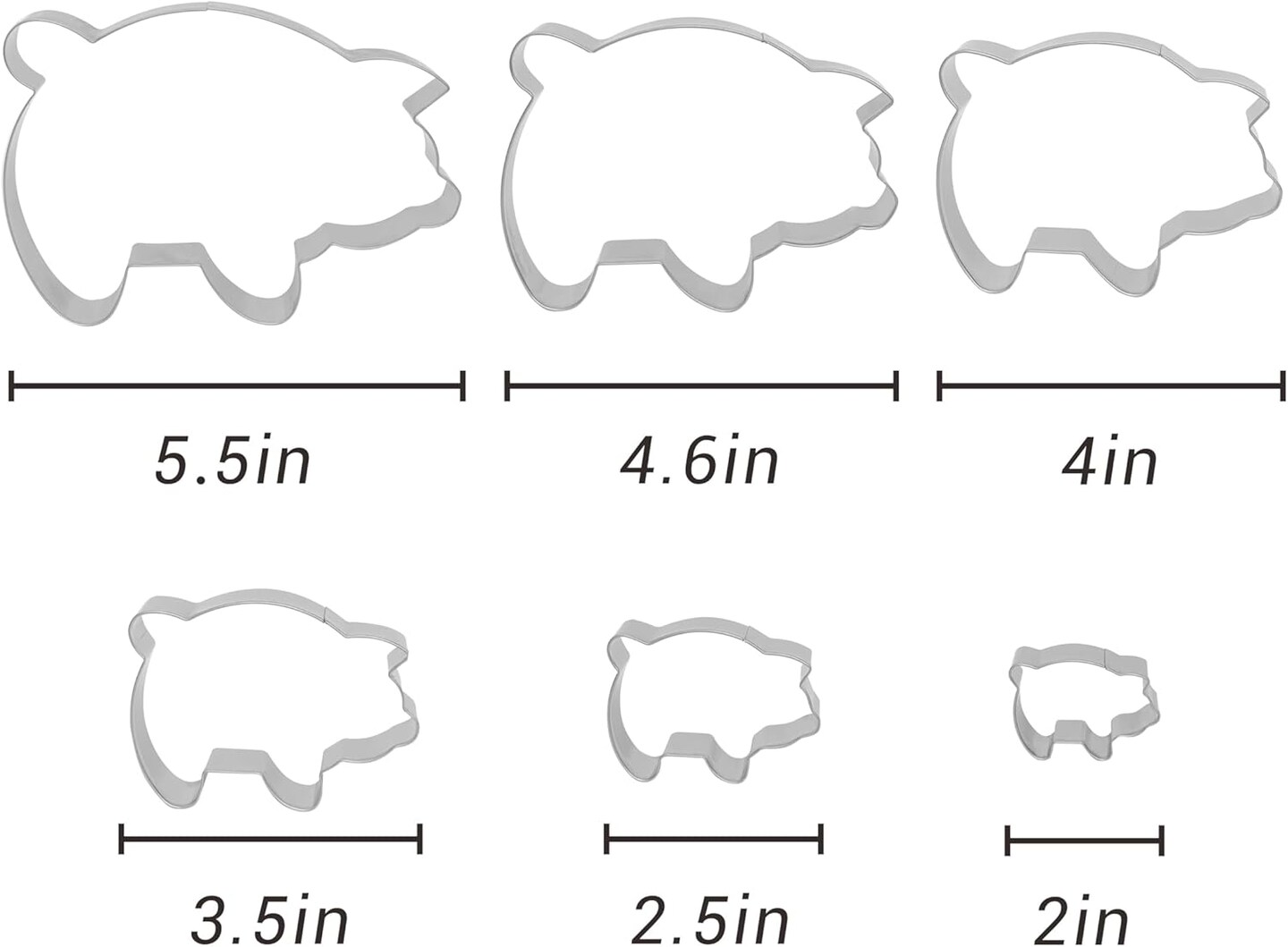 6PC Stainless Steel Pig Cookie Cutters Mexican - 5.5", 4.5", 4", 3.5", 2.5", 2.0",Perfect for Mexican Concha Bread - Concha Cutter and Concha Stamp,Baking Tools for Pig Shaped Pastry and Bread Making