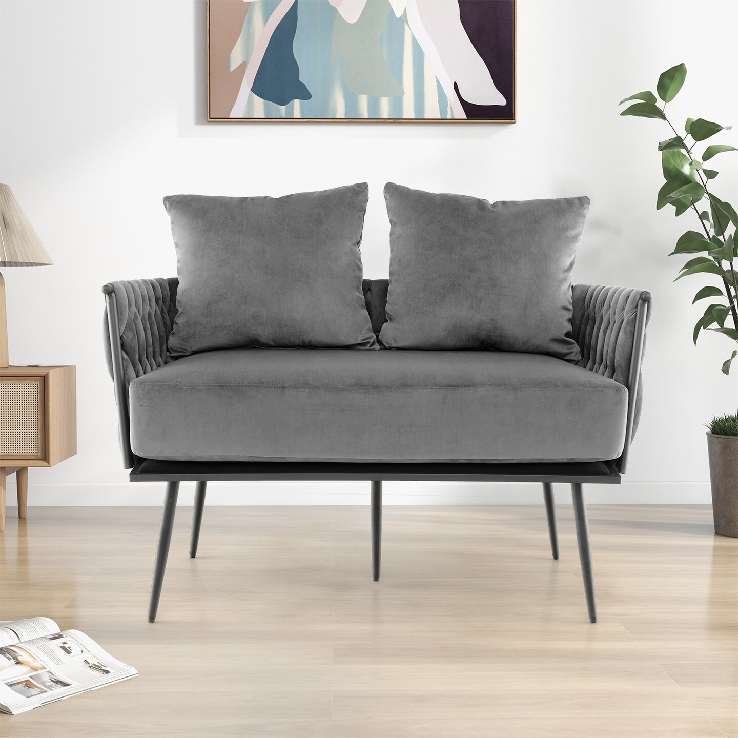 Velvet Woven Loveseat and Cozy 2-Seater Sofa with Metal Legs
