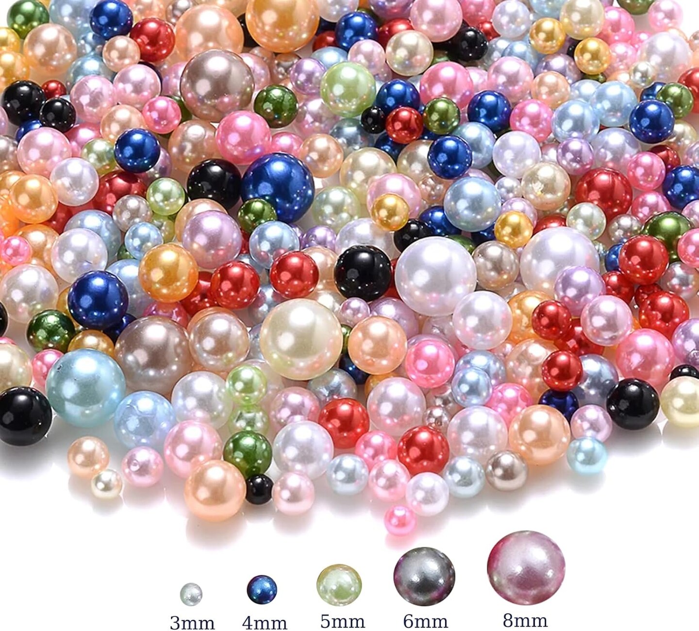 1000PCS No Hole Pearls, 3-8MM Mix Colors Round Beads for Crafts No Hole, Faux Pearls Beads for Nail Face Art,Vase Fillers,Table Scatter,Birthday Party Decoration