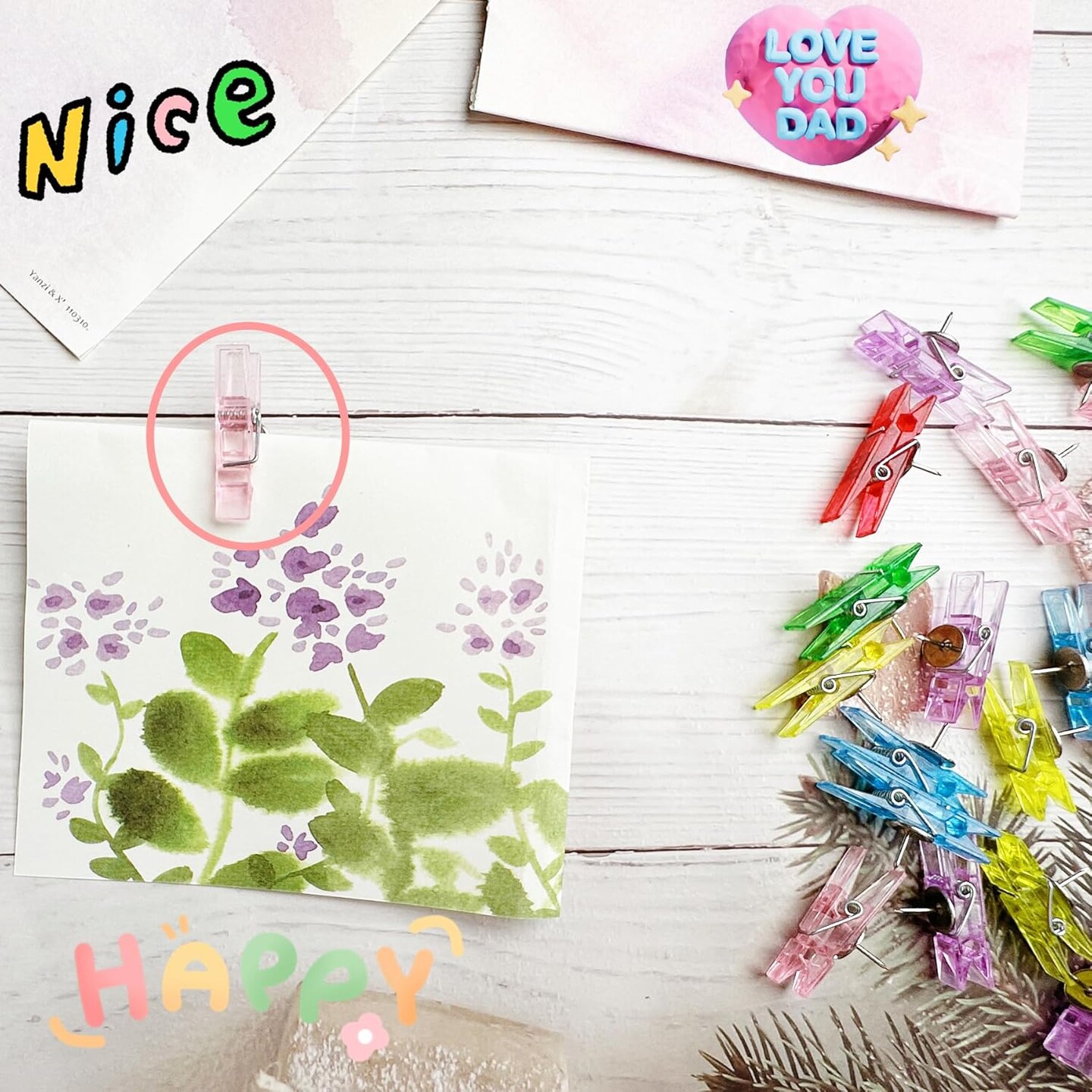 60 Pcs Push Pin Clips with Clips Pins Clips Creative Paper Clips Colorful Thumbtack Clips Plastic Push Pins for Christmas Cork Board Bulletin Boards Photos Walls Projects Drawings Map