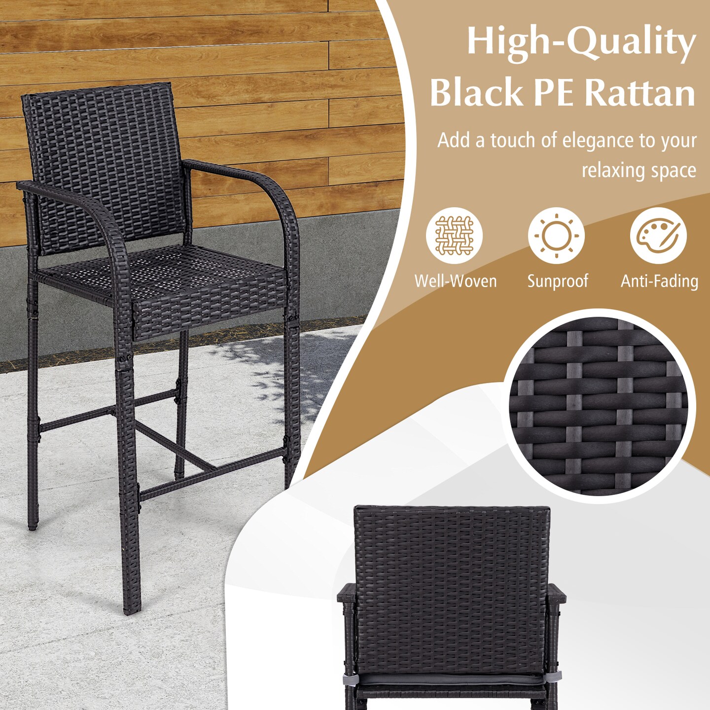 3-Piece Patio Bar Height Chairs and Square Table Set Perfect for Any Outdoor Setting