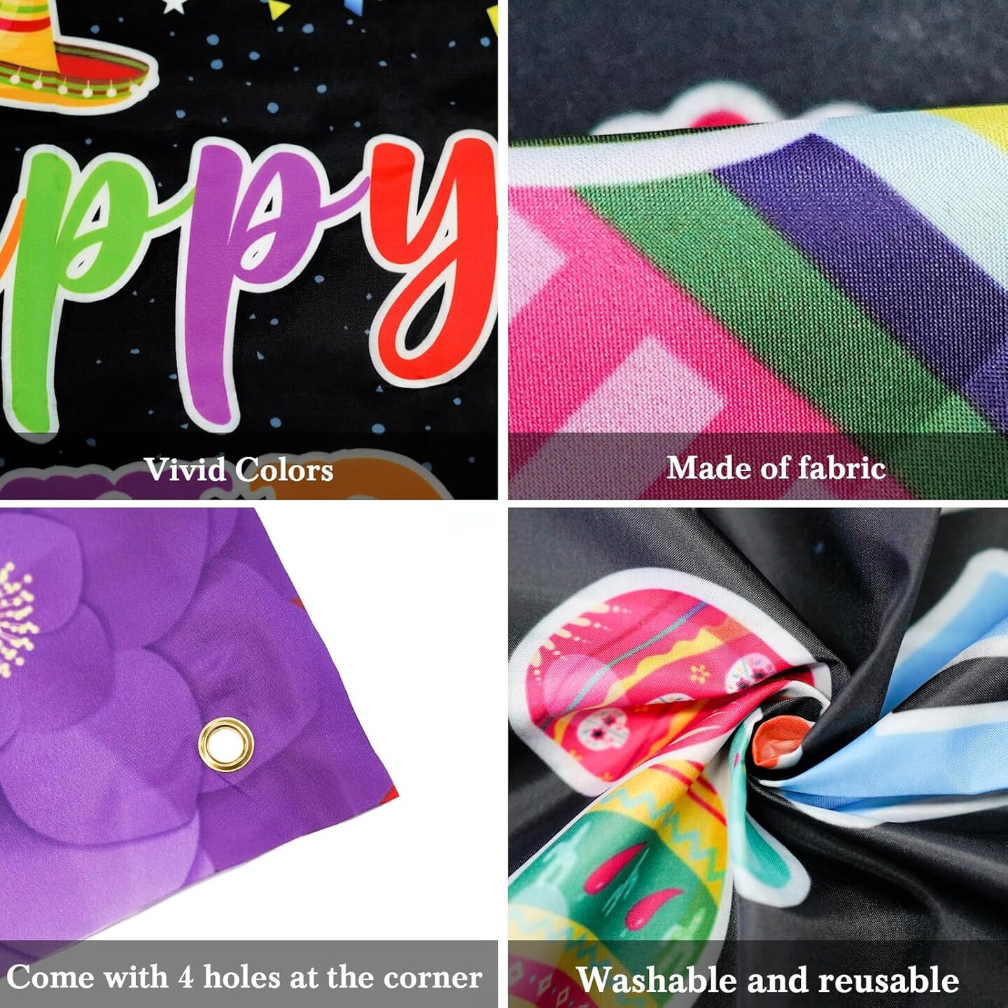 Cinco de Mayo Fiesta Birthday Banner – Mexican Party Backdrop & Photo Booth Decor, 70.8 x 43.3 in, Yellow