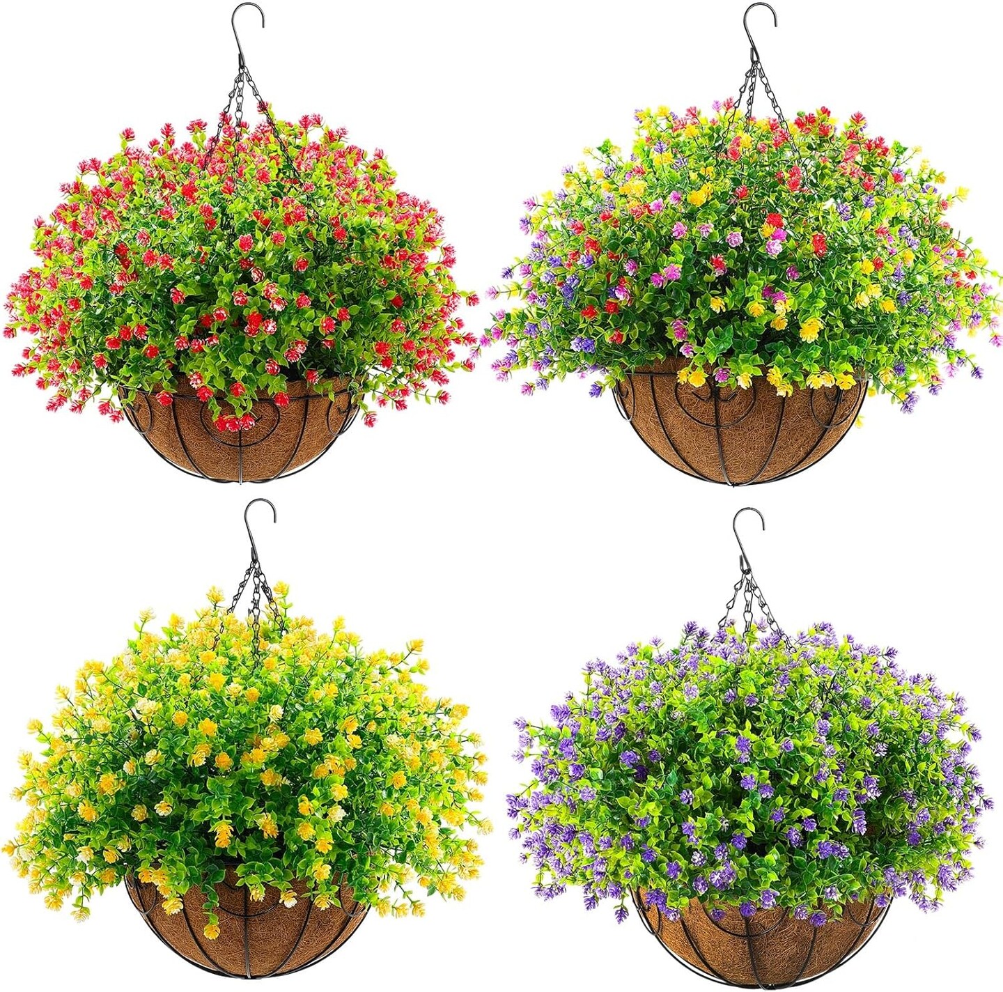 4 Pack Artificial Hanging Flowers with Fake Basket Outdoors Flowers
