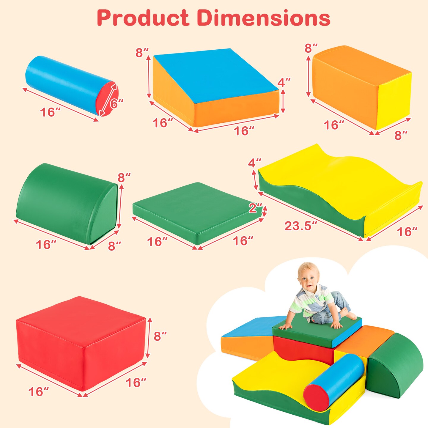 Multi-Color PU Leather Climbing Blocks Set with EPE Foam for Kids&#x2019; Play