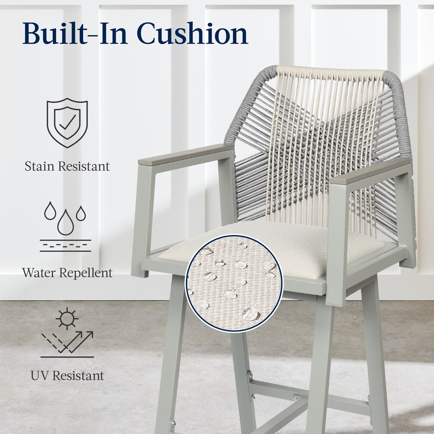Best Choice Products Set of 2 Indoor/Outdoor Aluminum, Woven Rope Swivel Barstools w/ Armrests