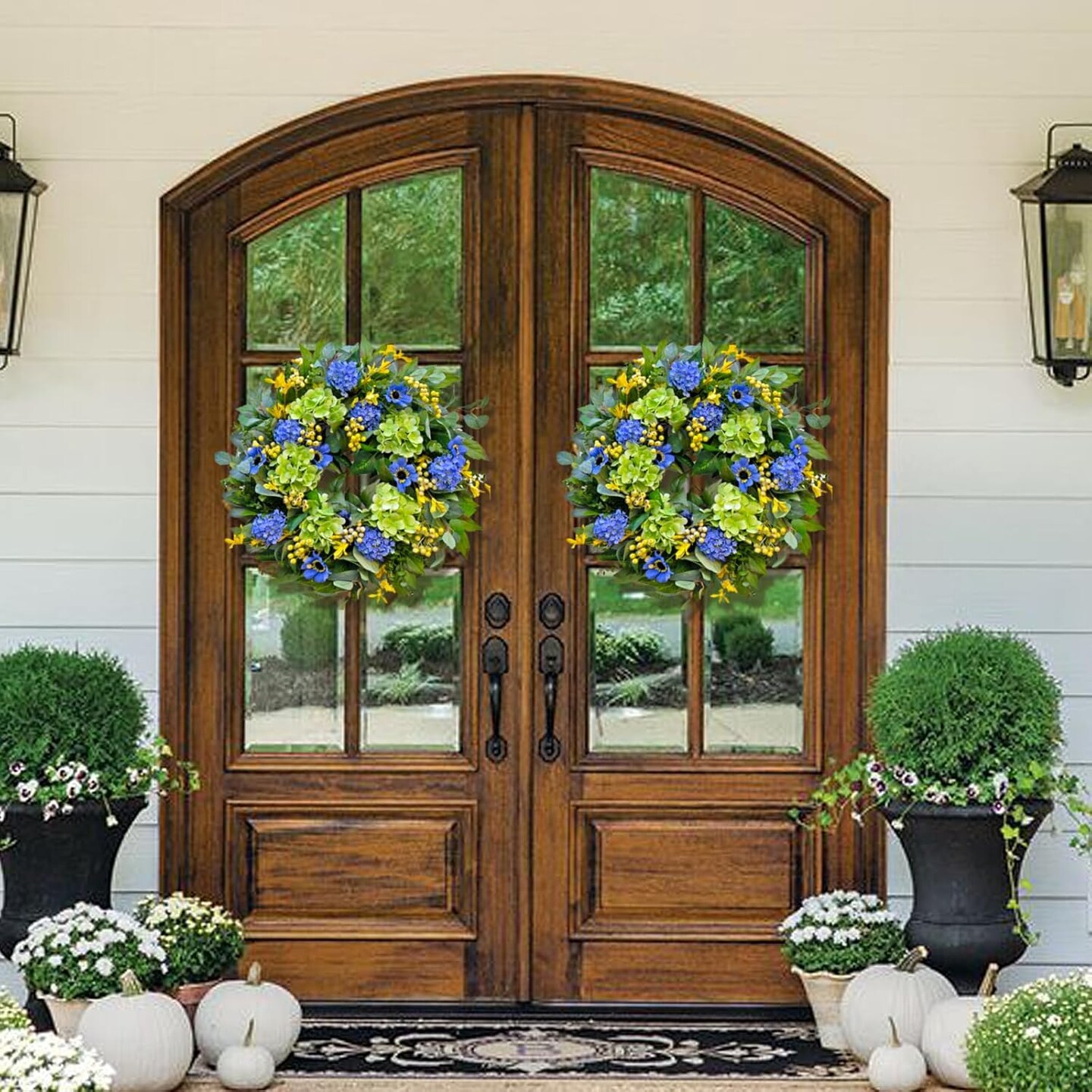 Spring Wreaths for Front Door 24 Inch Spring Wreath with Lifelike Blue Hydrangea Gerbera and Daisy, Spring Door Wreath Decor for Indoor or Outdoor Spring and Summer Wreaths for Front Door Outside