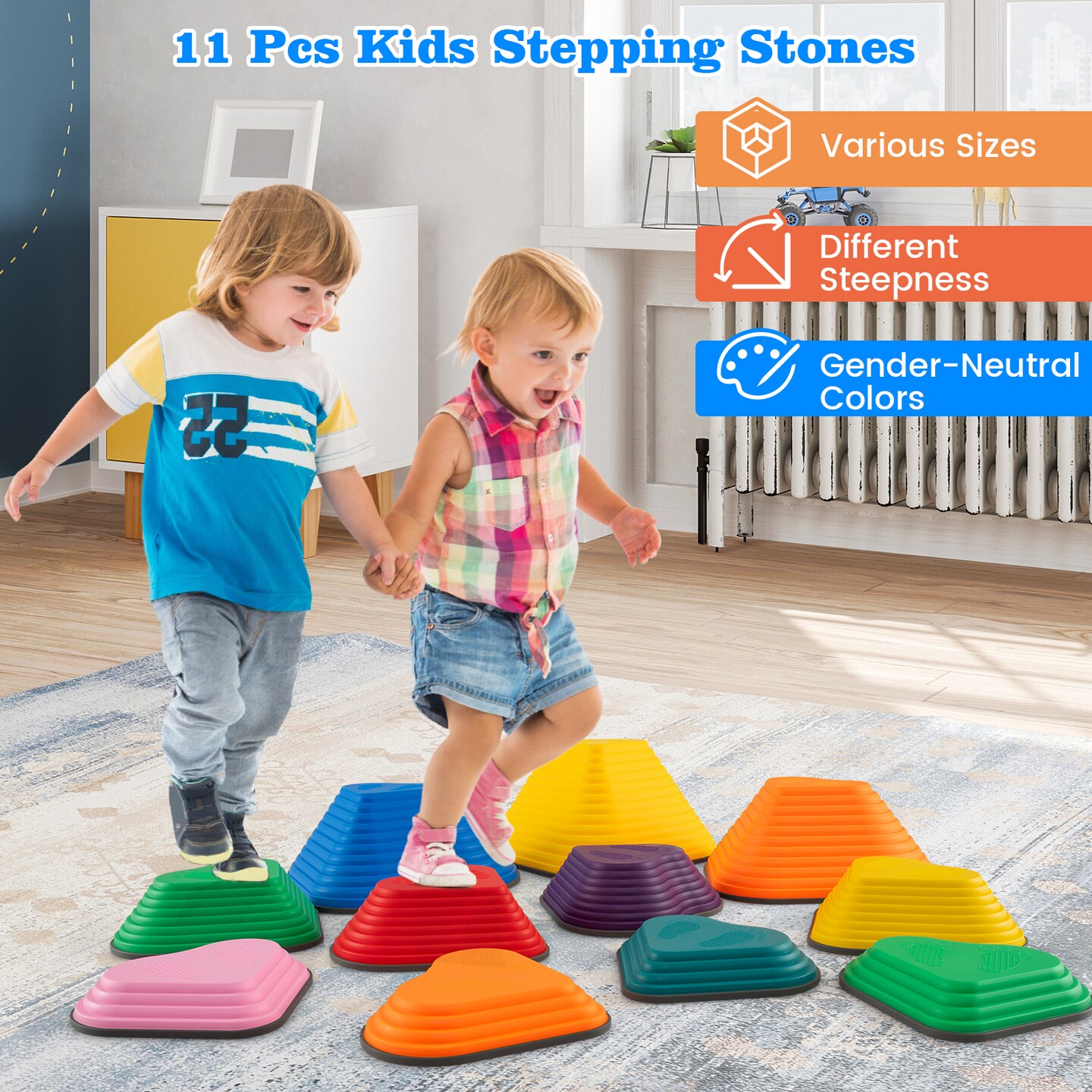 11-Piece Kids Stepping Stone Set with Non-Slip Edge for Balance and Motor Skill Development