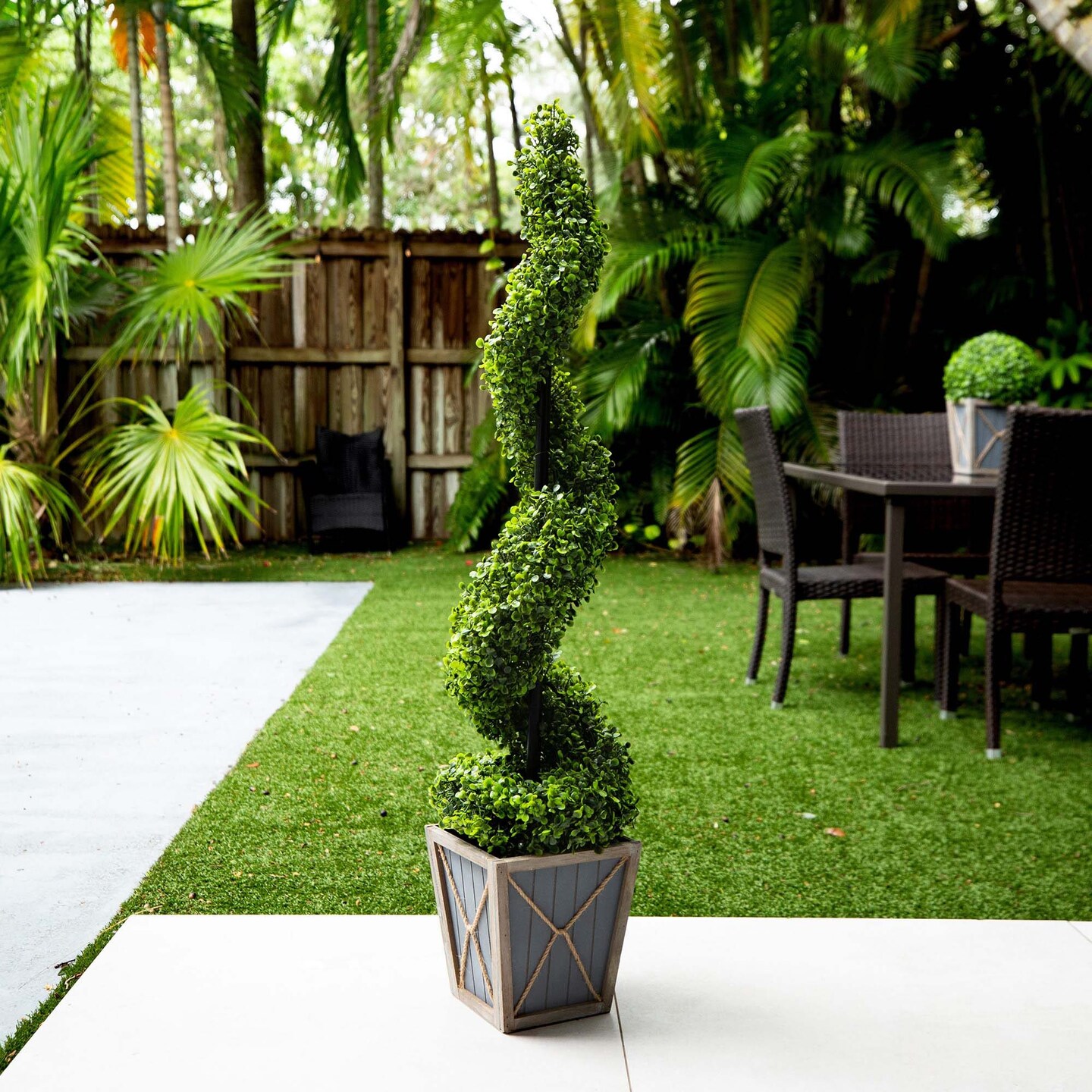Nearly Natural Pre-Lit Boxwood Spiral Artificial Topiary Plant - 3.75&#x27; - Clear LED Lights