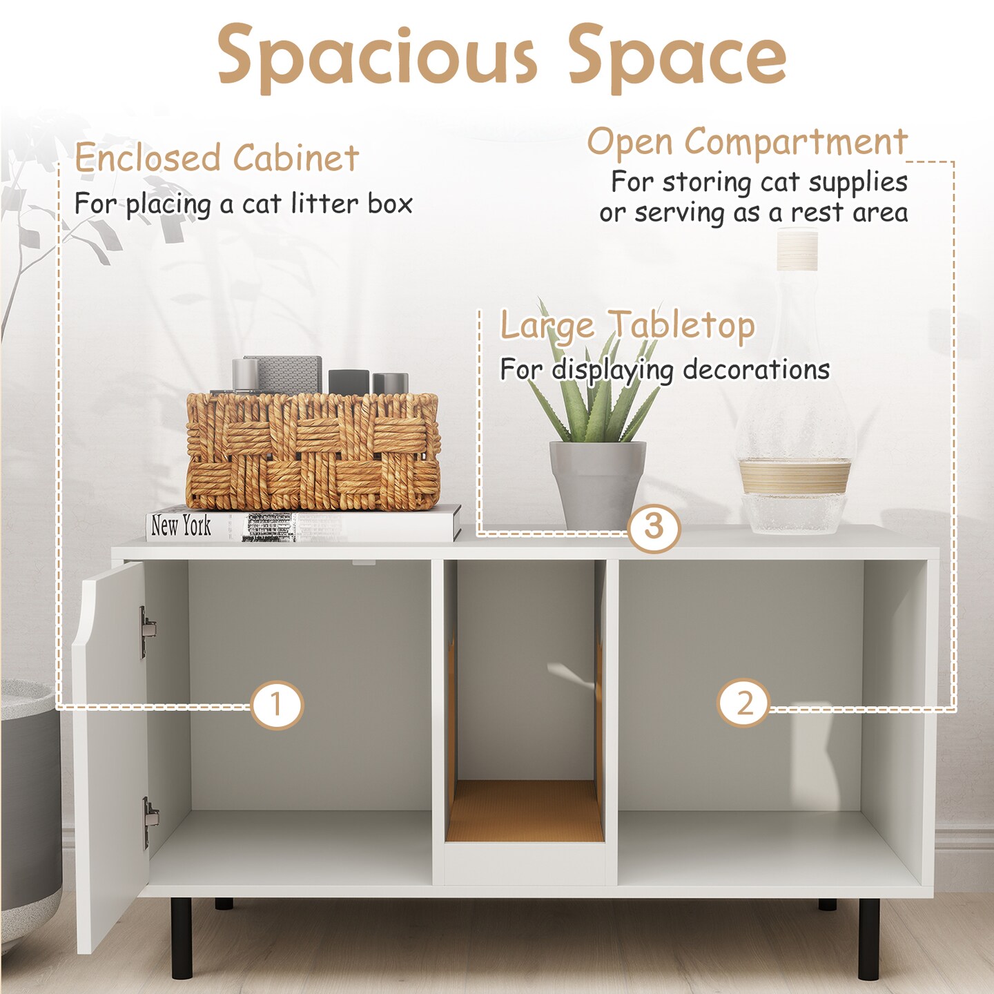 Engineered Wood Cat Litter Box Cabinet with Scratcher and Storage