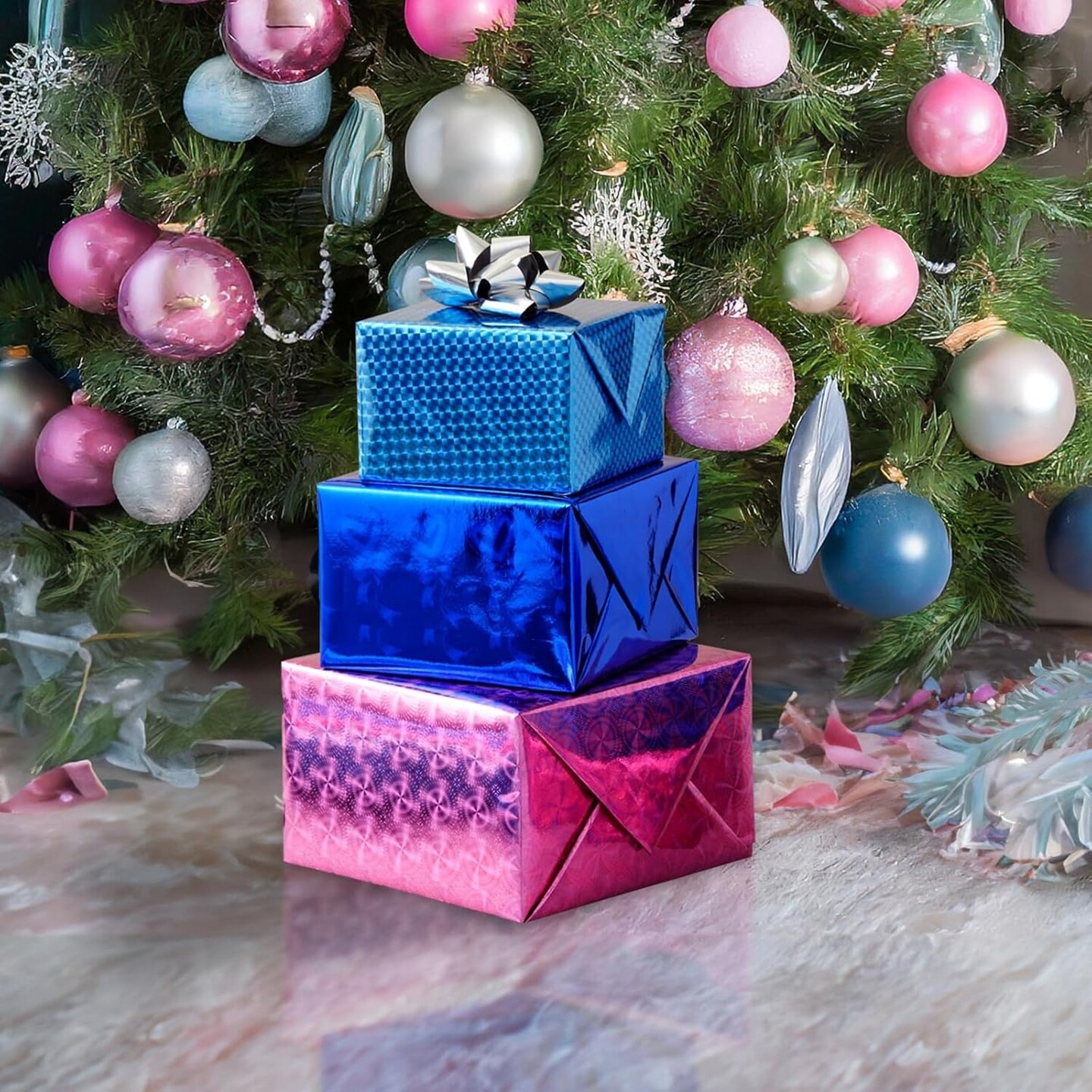3 Rolls of Glossy Iridescent Holographic Wrapping Paper for Birthday