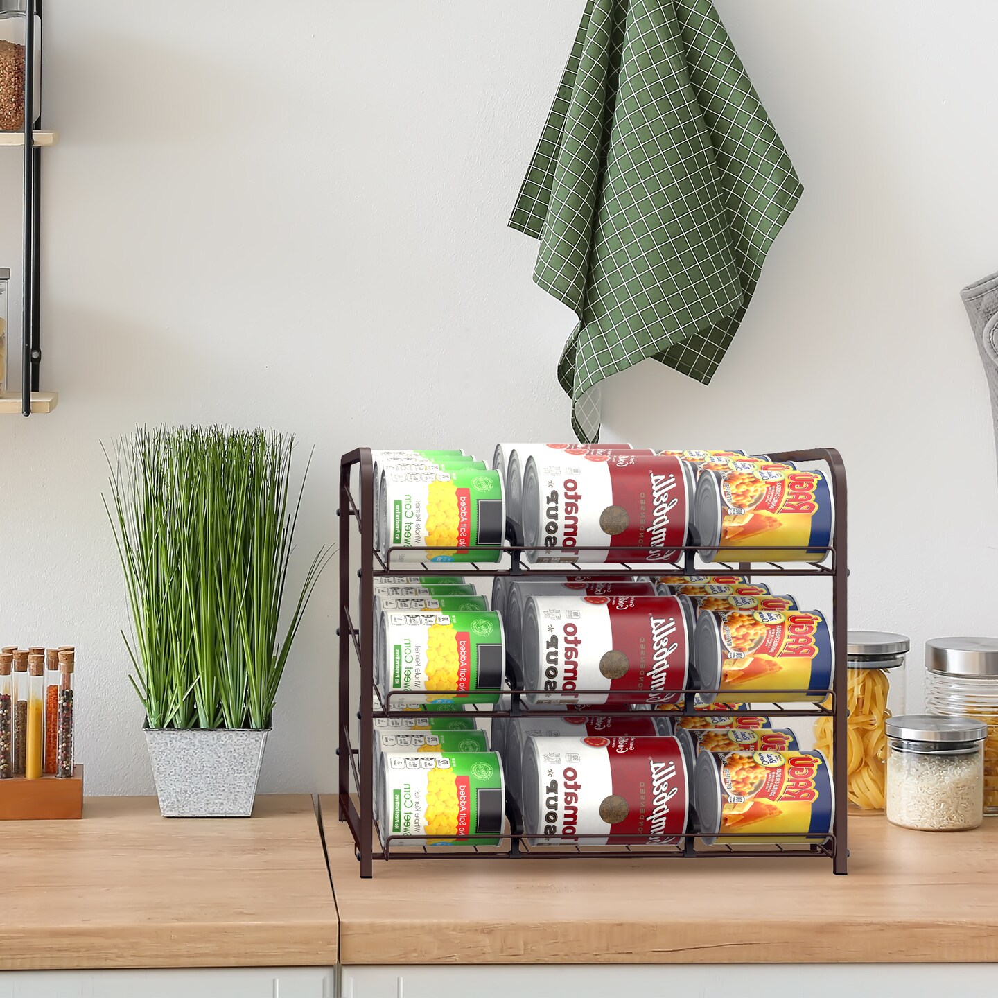2-Pack Stackable Can Organizer Rack Dispenser &#x2013; Adjustable Metal Pantry Shelf for 36 Cans, Tilted Design with Non-Slip Base (16.73x12.2x14.76&#x22;)