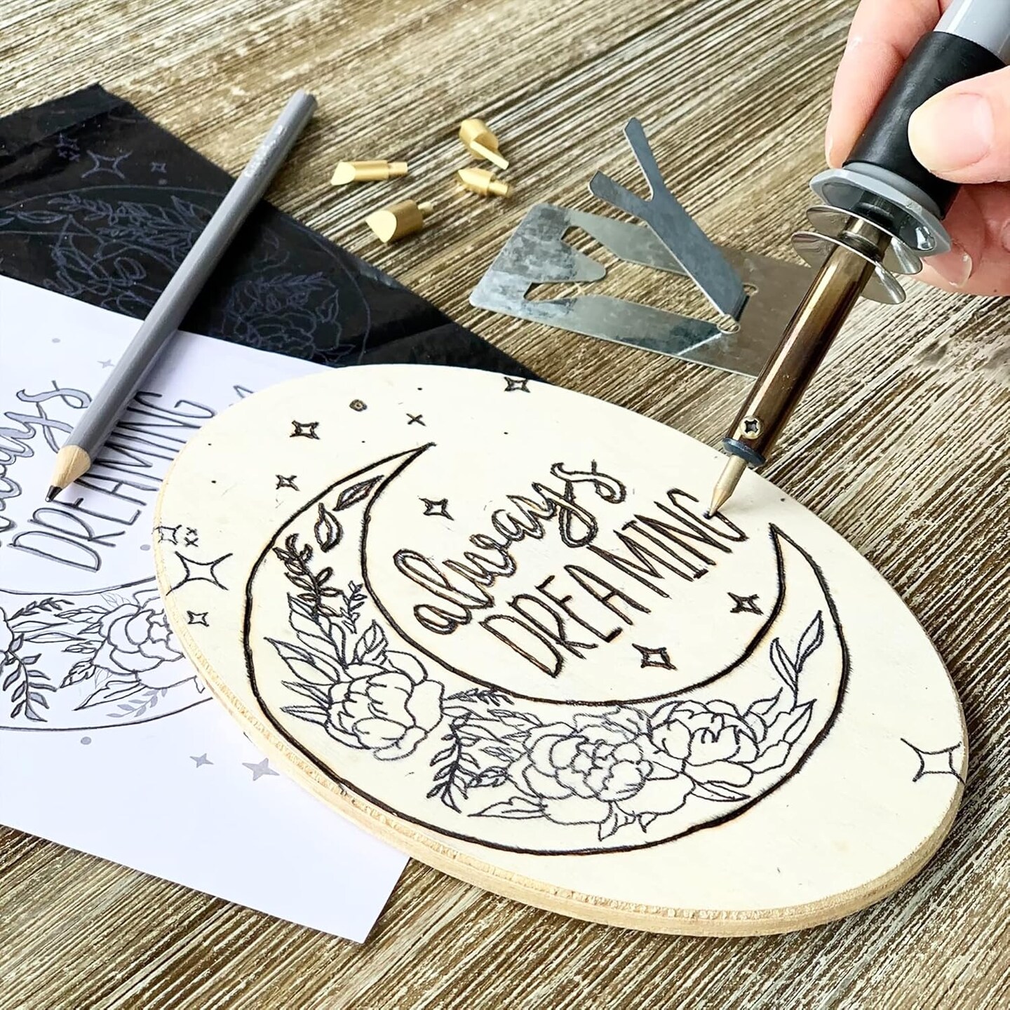 Wood Burning Kit for Beginners - Deluxe Pyrography Wood Engraving Art Kit with Burner Pen, Stencils, Watercolor Paints - 48 Piece DIY Woodburning Tool Kit for Adults and Kids
