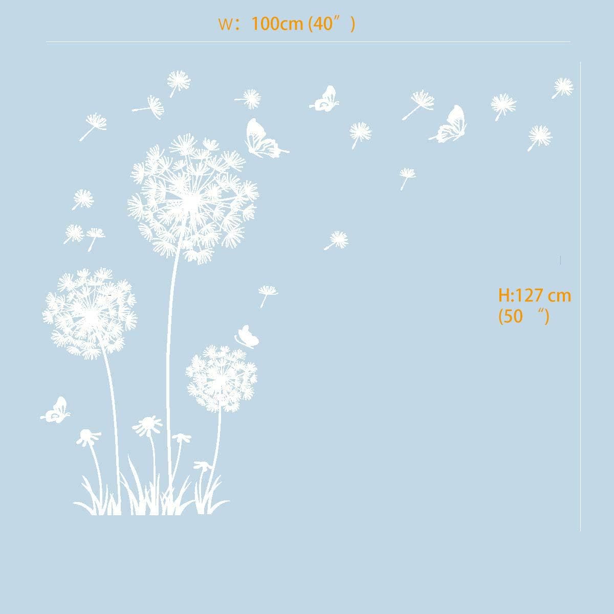 White Dandelion Art Stickers - Large Flower Butterfly Wall Decals for Bedroom and Living Room Decor