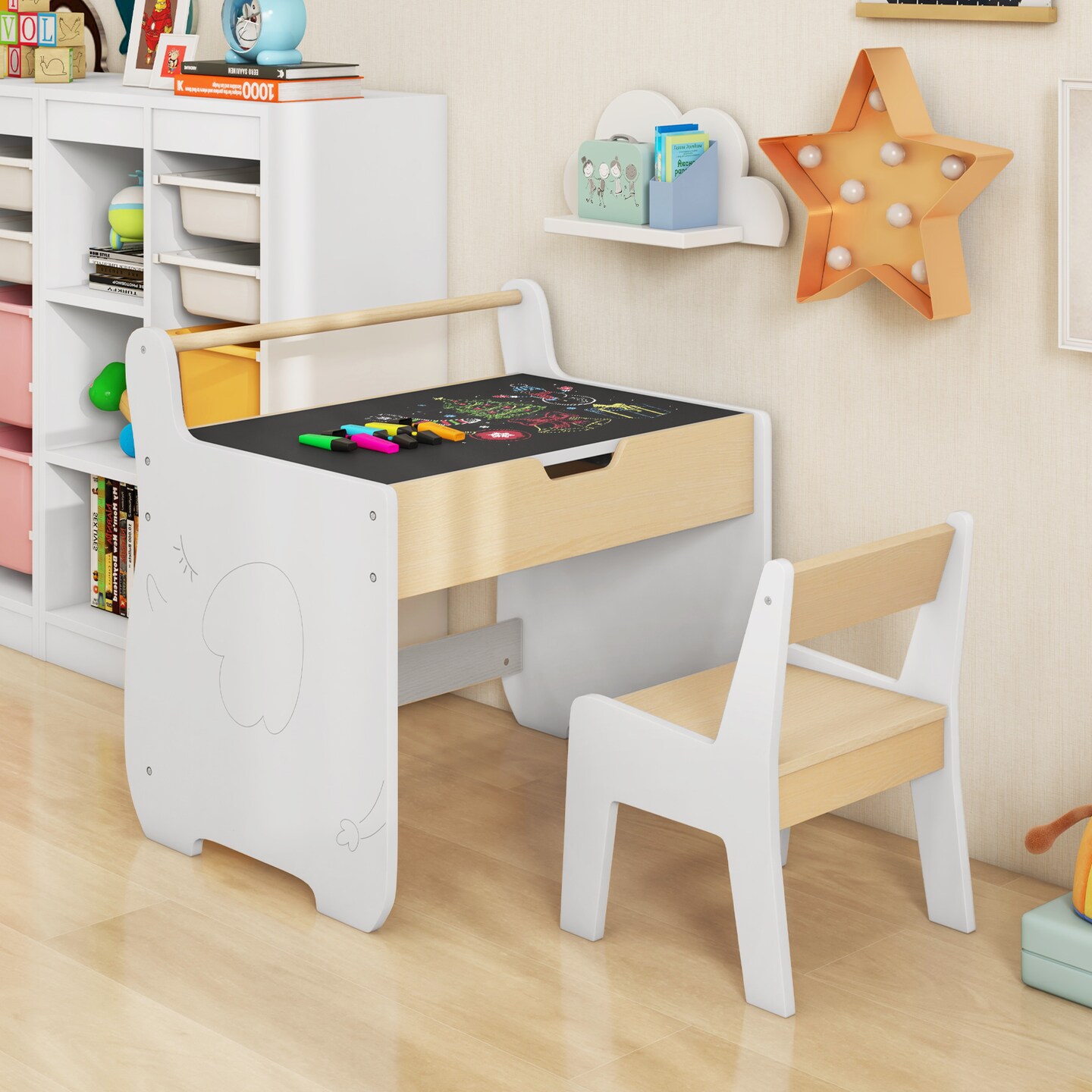 3-in-1 Design Multi-Functional Kids Table and Chair Set Suitable for Learning or Playing